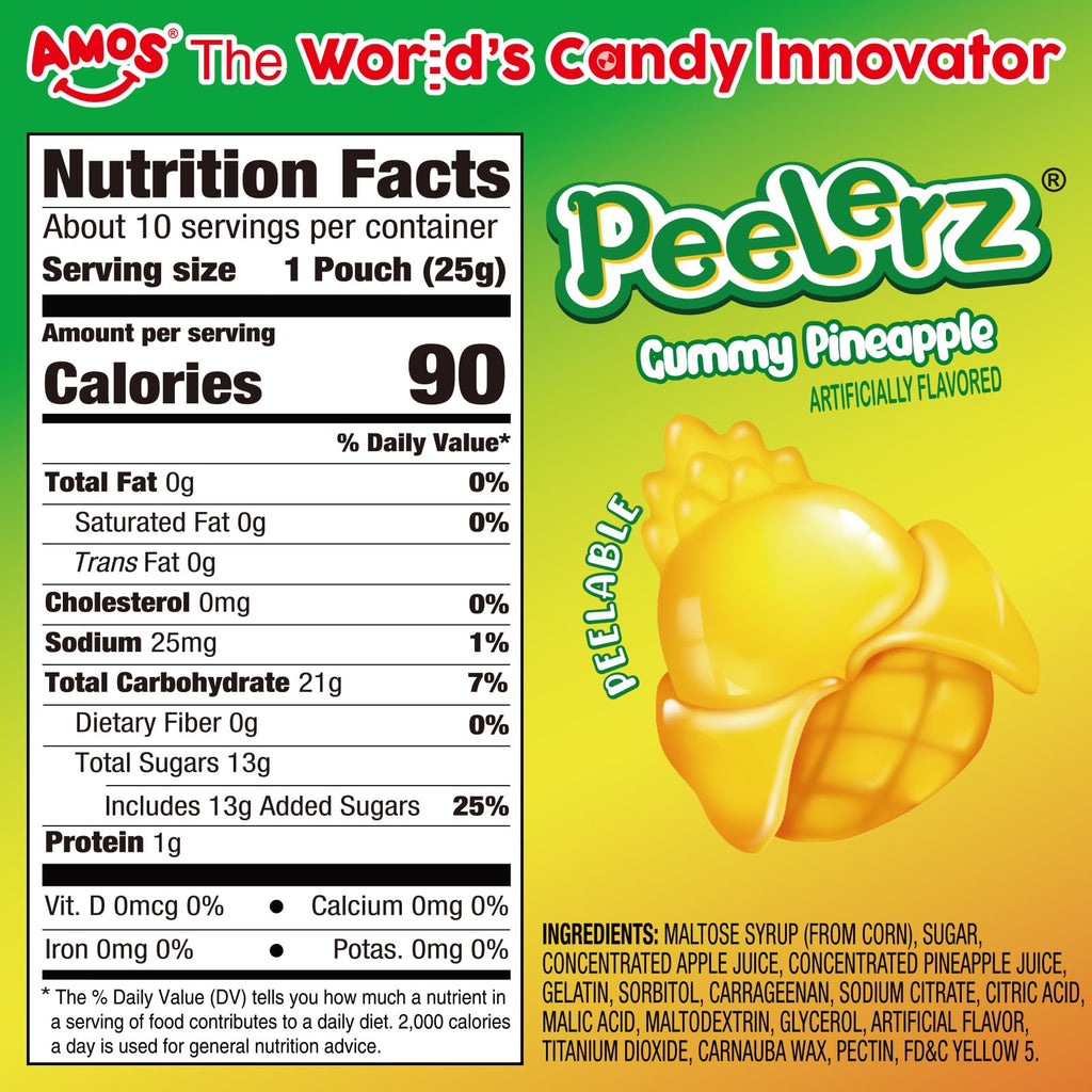AMOS Peelerz Chili Mango Peelable Gummy Candy, Spicy Sweet Mango Flavor, Real Fruit Juice Infused, 8.47 OZ (240g)
