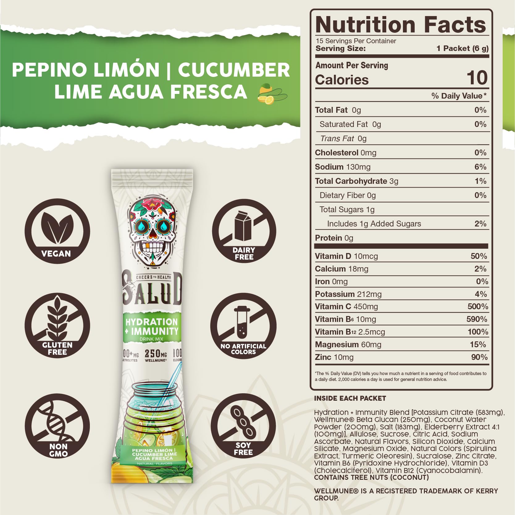 Salud x Jarritos 2-in-1 Hydration Packets + Immunity Electrolytes Powder, Guava - Agua Fresca Drink Mix, Elderberry, Dairy & Soy Free, Non-GMO, Gluten Free, Vegan, 1g Sugar (15 Servings)