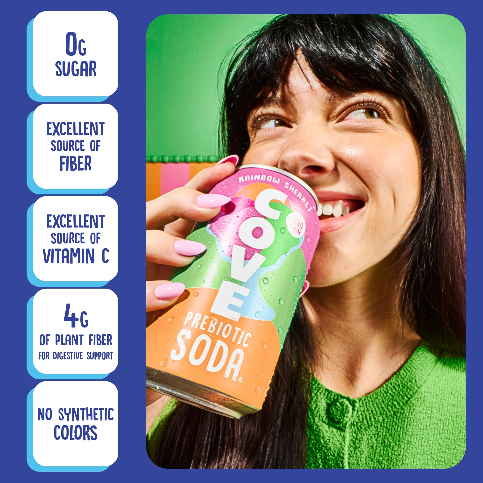 Cove Prebiotic Soda Soft Drinks with Zero Sugar - Refreshing Healthy Soda Alternative with 4g of Fiber for Digestive Support - Natural, Caffeine Free Sparkling Beverage - Frozen Favorites, 12 Pack