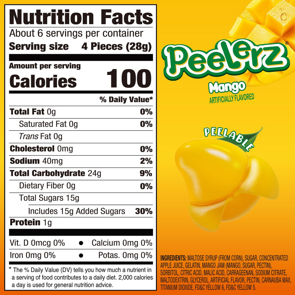 AMOS Peelerz Chili Mango Peelable Gummy Candy, Spicy Sweet Mango Flavor, Real Fruit Juice Infused, 8.47 OZ (240g)