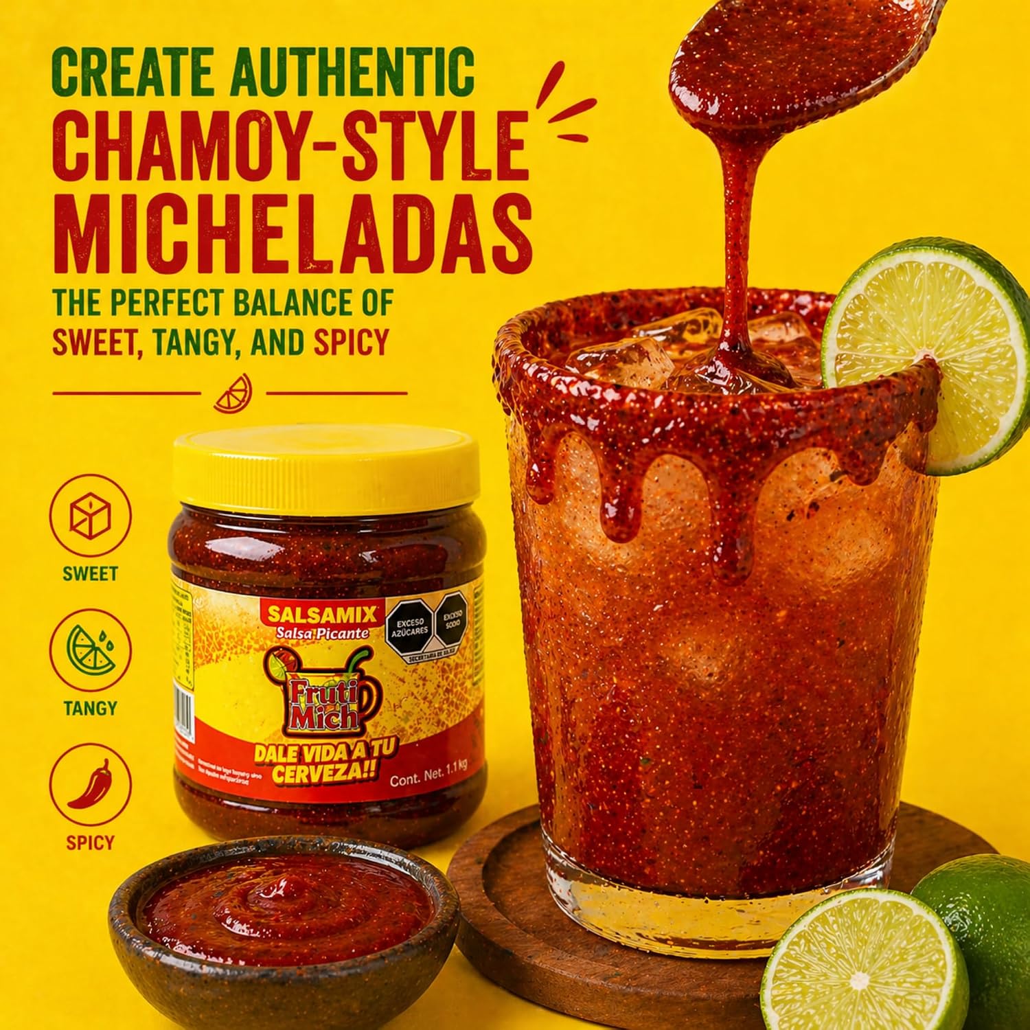Frutimich Salsamix Chimoy Mega Chamoy Para Micheladas, Non Alcoholic Michelada Mix Chamoy Para Micheladas, Spicy Chili Lime Chamoy Jar for Micheladas, 38 oz