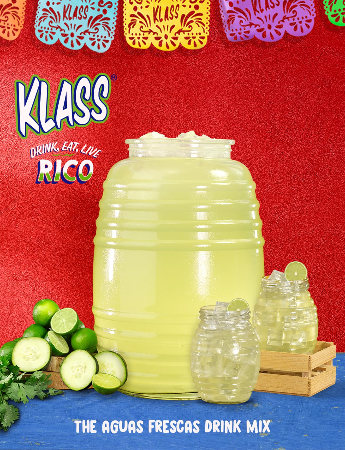 Klass Aguas Frescas Drink Mix Tropical Variety Pack - Strawberry, Grape, Tropical Punch & Orange - Powder Drink Mix, Water Drink Mix with Natural Flavors & Vitamin C, Makes 28 to 36 Quarts (56 to 72 Drinks)