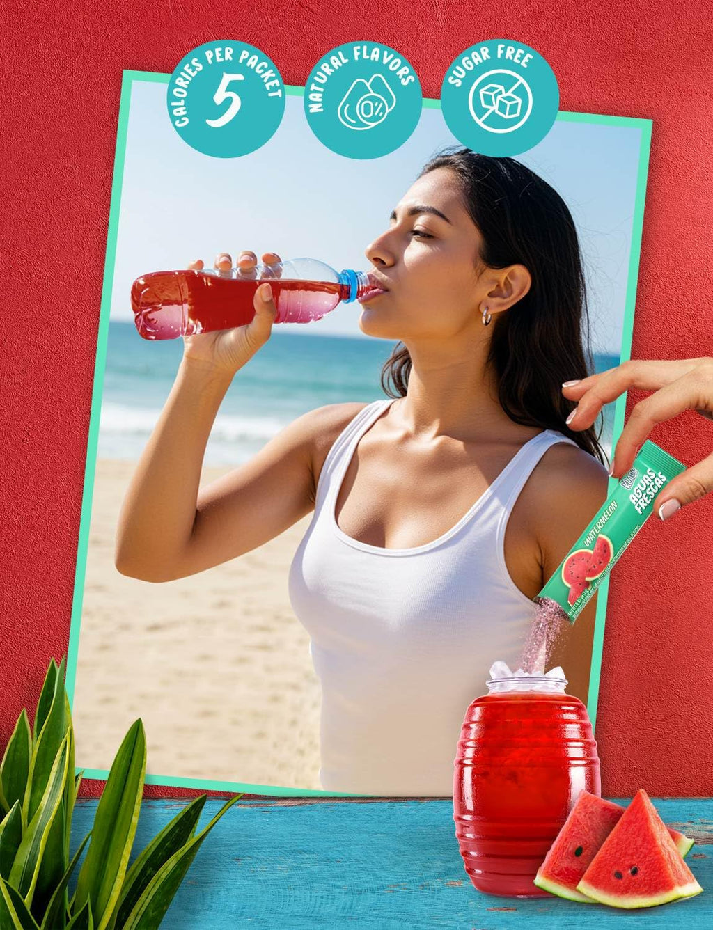 Klass Aguas Frescas, Powdered Drink Mix Variety Pack, 44 Singles Zero Sugar & Caffeine-Free Powder Packets, Water Drink Mix, Flavors: Cucumber Limeade Pineapple Tangerine Strawberry Watermelon & Hibiscus Berries - 5 Calories Per Packet & Natural Flavors