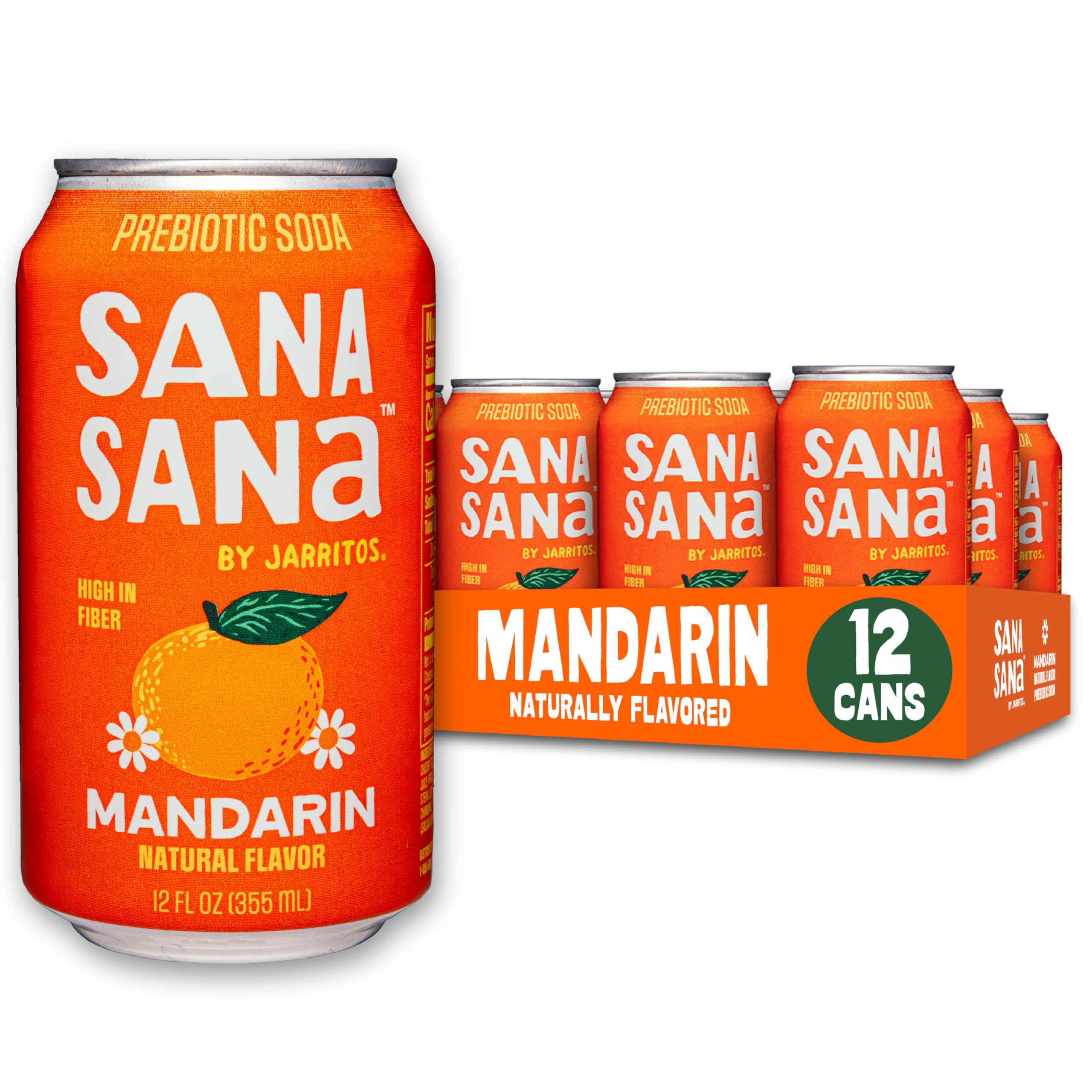 Sana Sana by Jarritos - Mexican Prebiotic Soda Soft Drinks, Guava (12 oz, 355ml) 12 Cans - 40 Calories, 10g of Fiber - Low Sugar - Natural Flavor Soda Pop