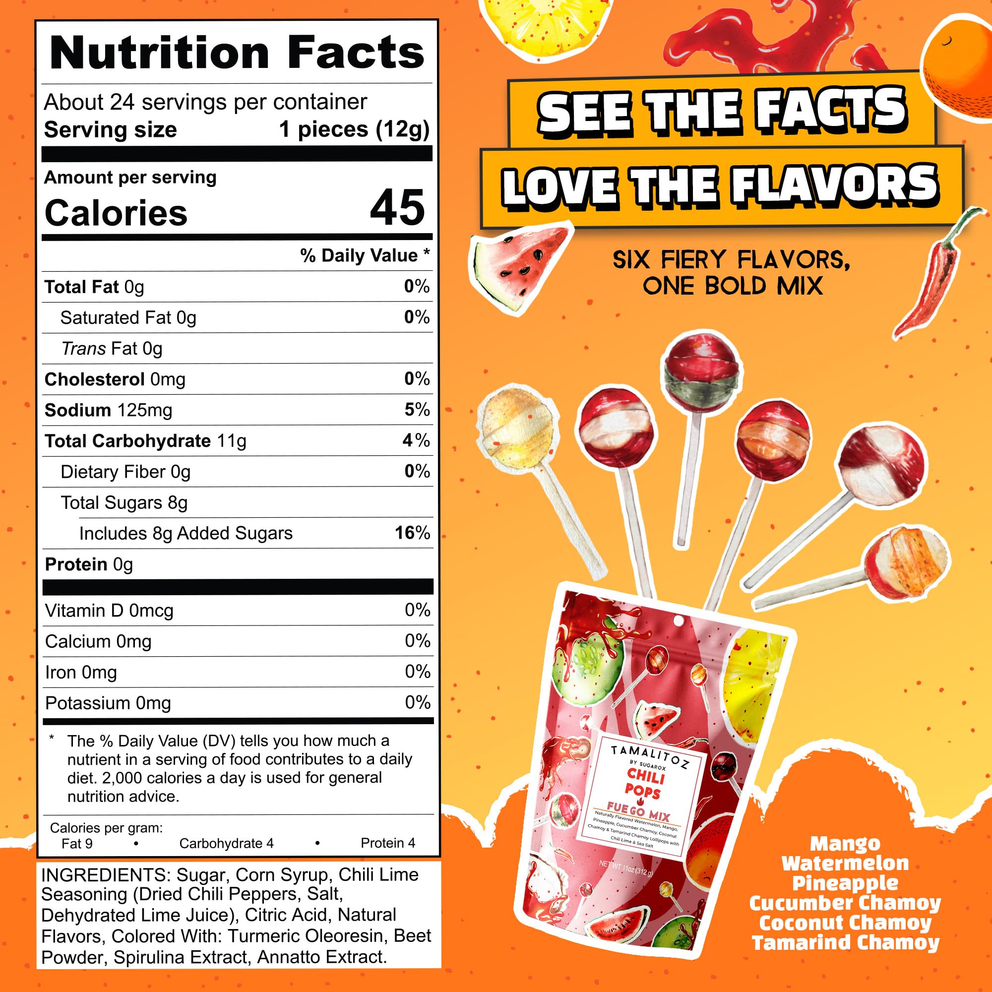 Tamalitoz Chili Pops Chamoy Spicy Mexican Lollipops with Chili, Lime, Sea Salt, Coconut, Tamarind & Cucumber Flavors Fruity Handcrafted Candy, Gluten-Free, Kosher, 2 Bags, (11oz)