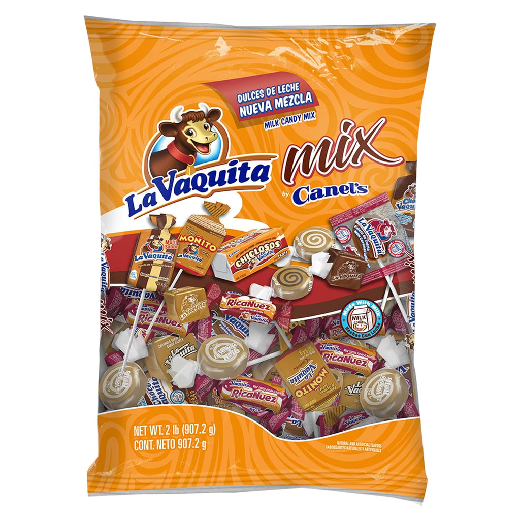 Canel's La Vaquita Assorted Milk Candy Mix, with Caramels, Coconut, Chocolate, and Pecan, Soft and Hard Candy and Lollipops, for Parties and Sharing, 2 Pound Bag (Pack of 1)