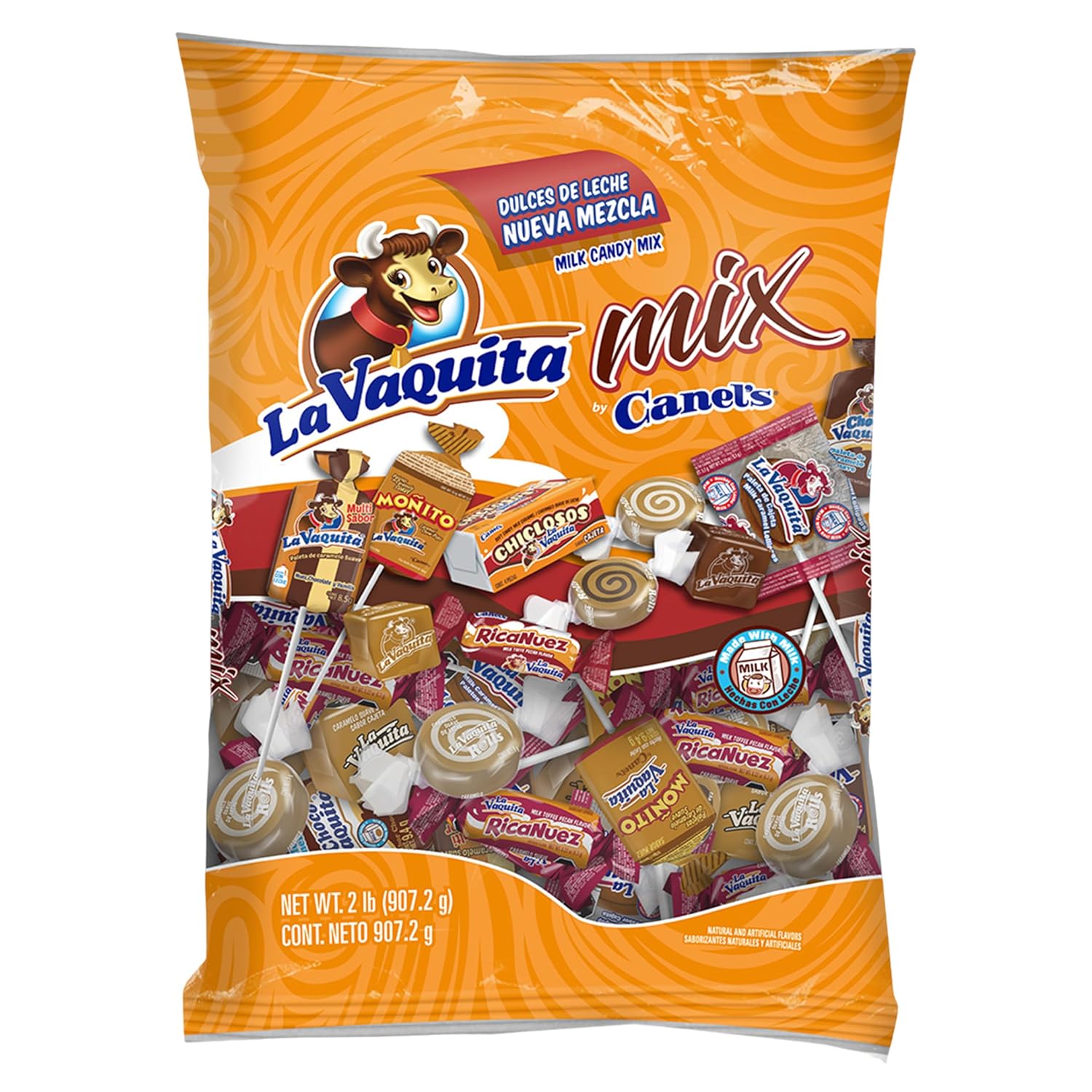 Canel's La Vaquita Assorted Milk Candy Mix, with Caramels, Coconut, Chocolate, and Pecan, Soft and Hard Candy and Lollipops, for Parties and Sharing, 2 Pound Bag (Pack of 1)