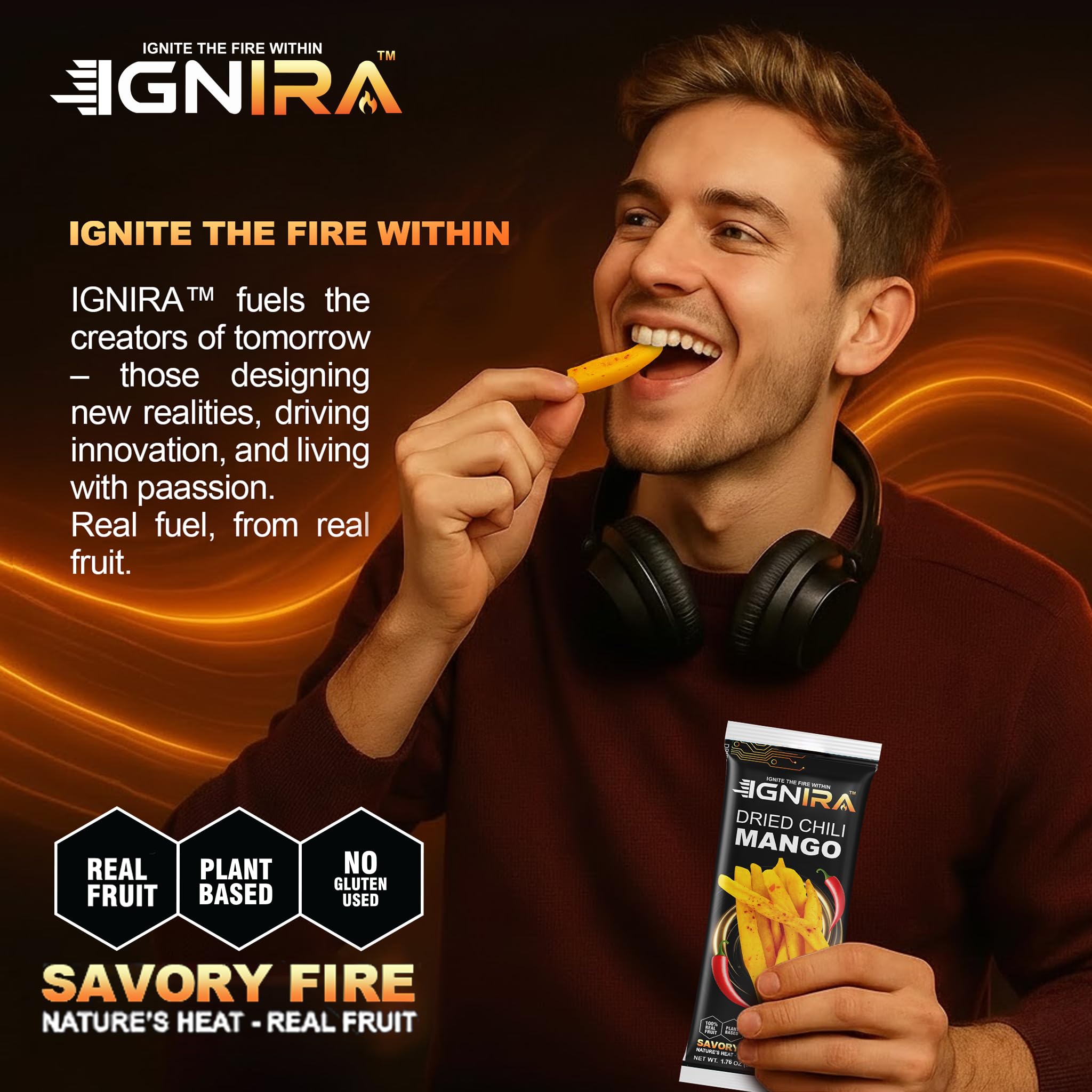 IGNIRA Dried Mango with chili, Sweet & Hot Fruit Snack Strips, Dry Chamoy Mangoes Slices, Chili Mangoes Snacks for Office, Gluten-Free, Plant-Based, Real Fruit, 3 Boxes (6 Packs x3, 1.76 oz Each)