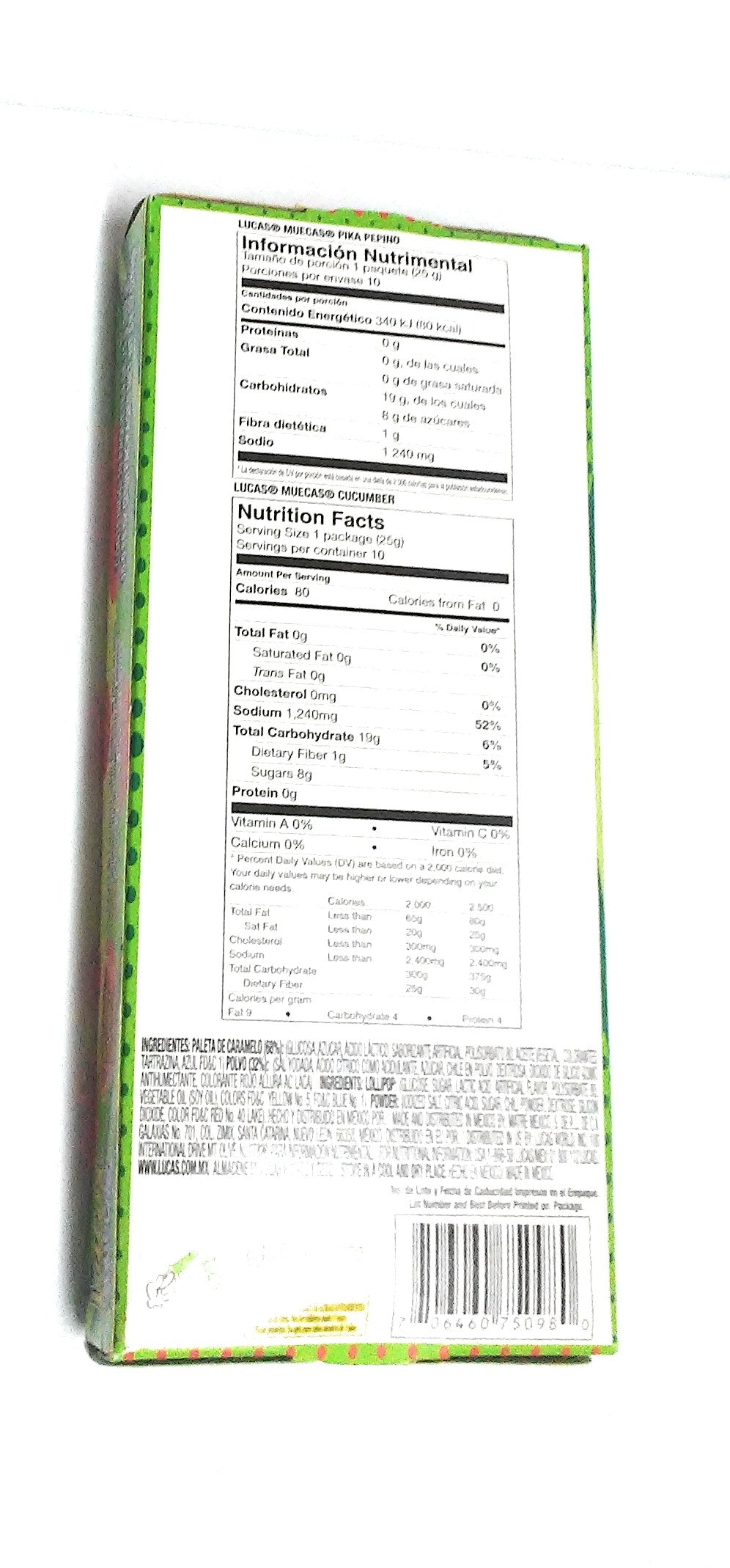 Lucas Muecas Pepino Cucumber Flavored Lollipop with Chili Powder Mexican Candy, 10 Pieces