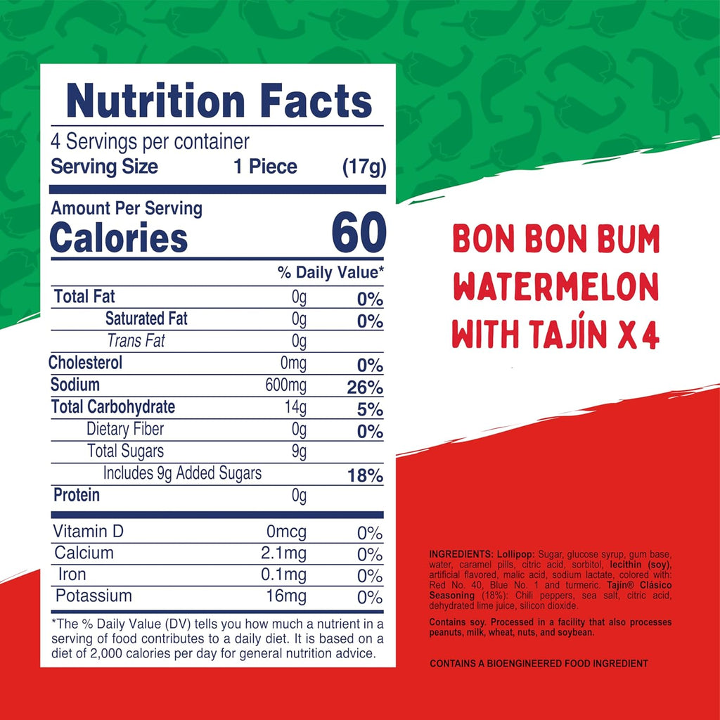 Colombina Bon Bon Bum Tropical Passion Fruit & Watermelon with Tajin Seasoning Chile Lime Dip, 20 Count (Pack of 1)
