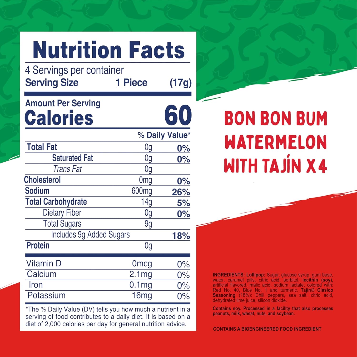 Colombina Bon Bon Bum Tropical Passion Fruit & Watermelon with Tajin Seasoning Chile Lime Dip, 20 Count (Pack of 1)