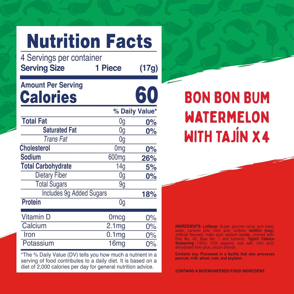Colombina Bon Bon Bum Tropical Passion Fruit & Watermelon with Tajin Seasoning Chile Lime Dip, 20 Count (Pack of 1)