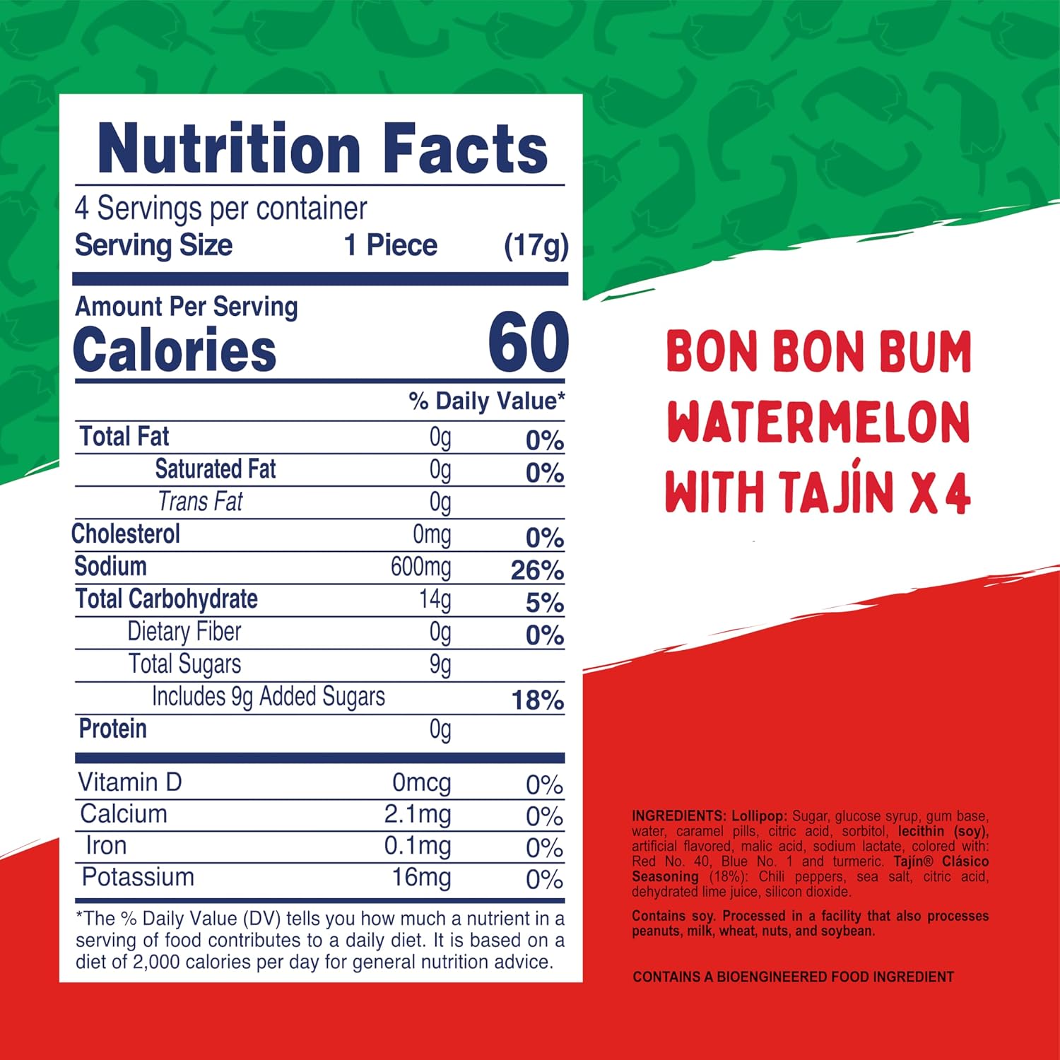 Colombina Bon Bon Bum Tropical Passion Fruit & Watermelon with Tajin Seasoning Chile Lime Dip, 20 Count (Pack of 1)