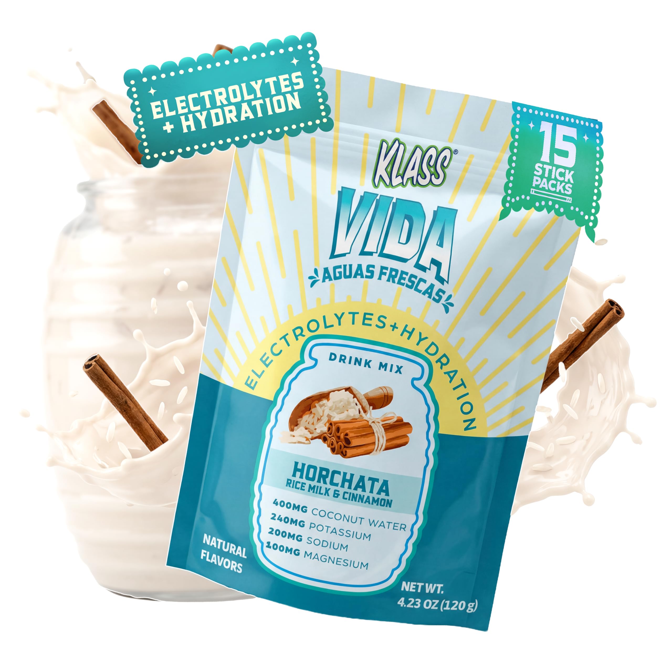 KLASS VIDA Daily Hydration Pineapple Agua Fresca Electrolyte Powder Packets | Sugar Free Electrolyte Drink Mix | Hydration Packets with Coconut Water & Minerals | 15 Stick Packs