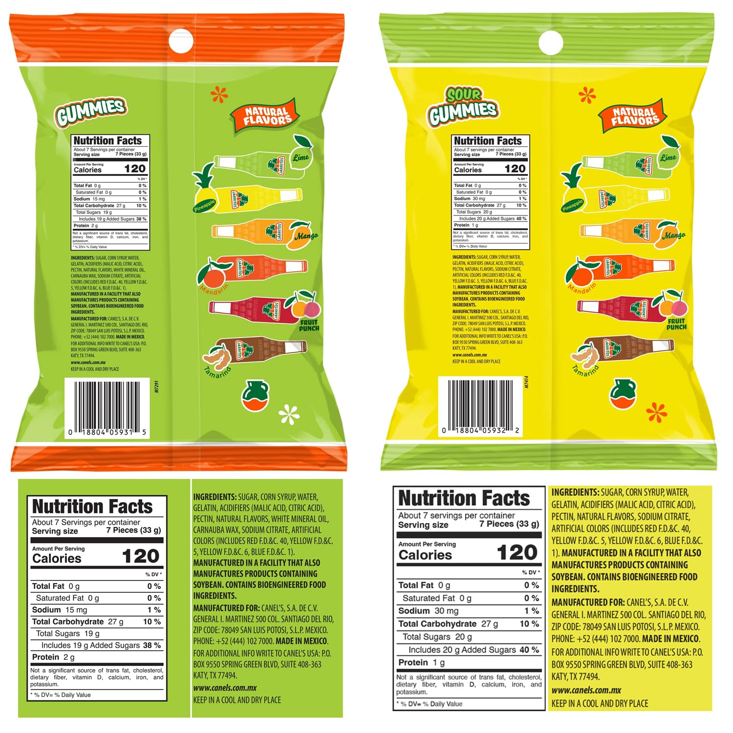 Jarritos Sour Gummies Candy – 4 Pack of Mexican Candies with Natural Flavors - 2 Sour & 2 Original Bags – 6 Fruity Flavors – Tangy & Chewy Snack Treats - Variety Pack