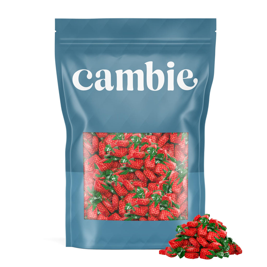 Strawberry Hard Candy Individually Wrapped by Cambie, 2 lbs of Strawberry Candy with a Deliciously Sweet Hard Exterior with a Soft, Fruit-Filled Center