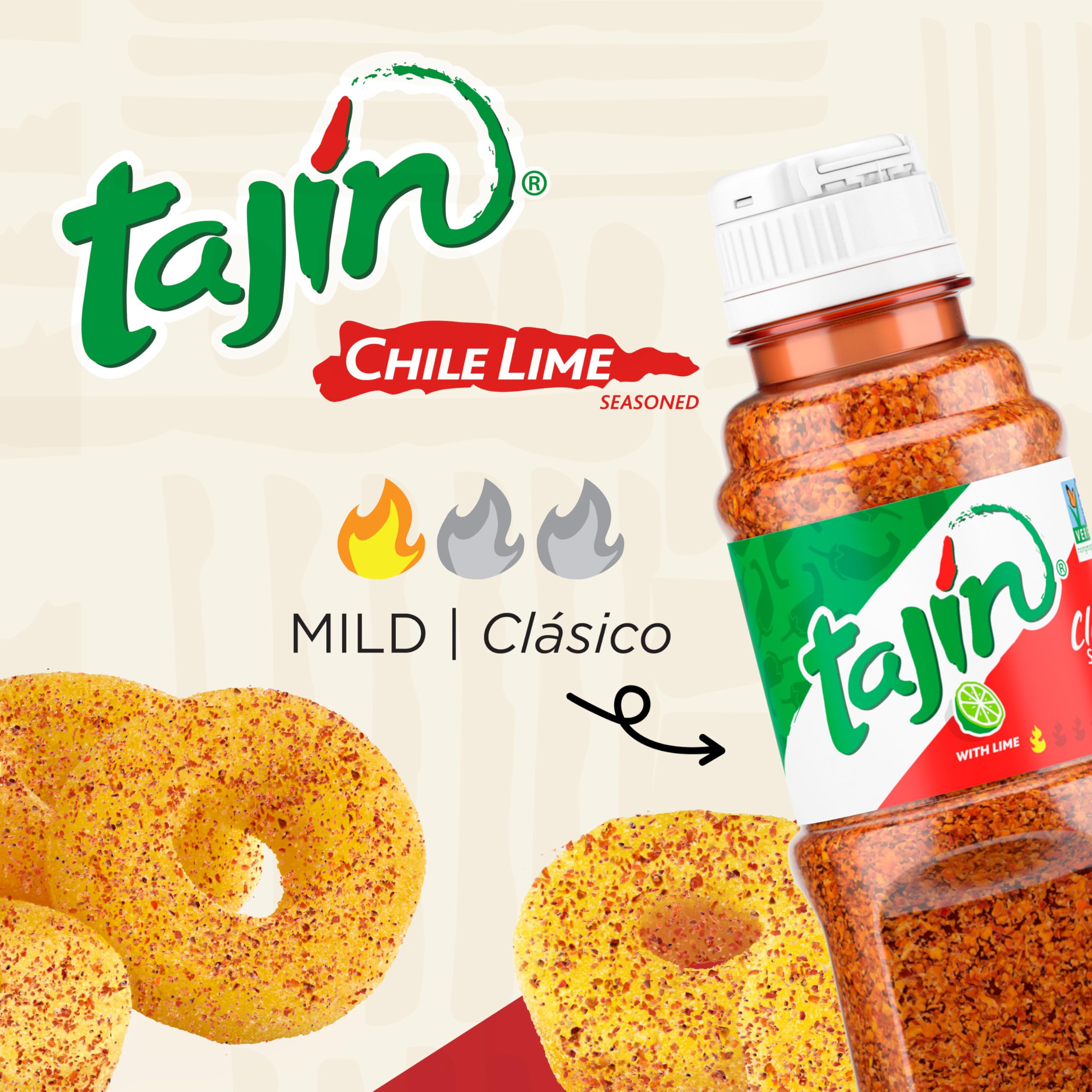 Snak Club Tajin Mango Rings Gummy Candy, Fruit Candy Gummies with Chili and Lime Seasoning, Mild, Gluten-Free and Vegan Snacks, 11 oz Resealable Bag