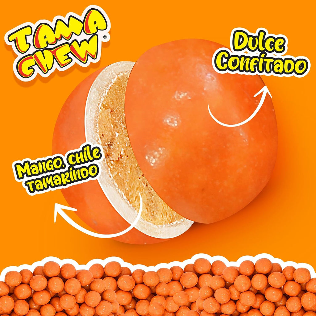 TAMA CHEW Mexican Mango Candy 2.2 lb (1 kg) Bulk Bag - Sweet & Spicy Chili Tamarind Filled Candy Coated Balls, Authentic Mexican Snacks for Party, Piñata & Sharing