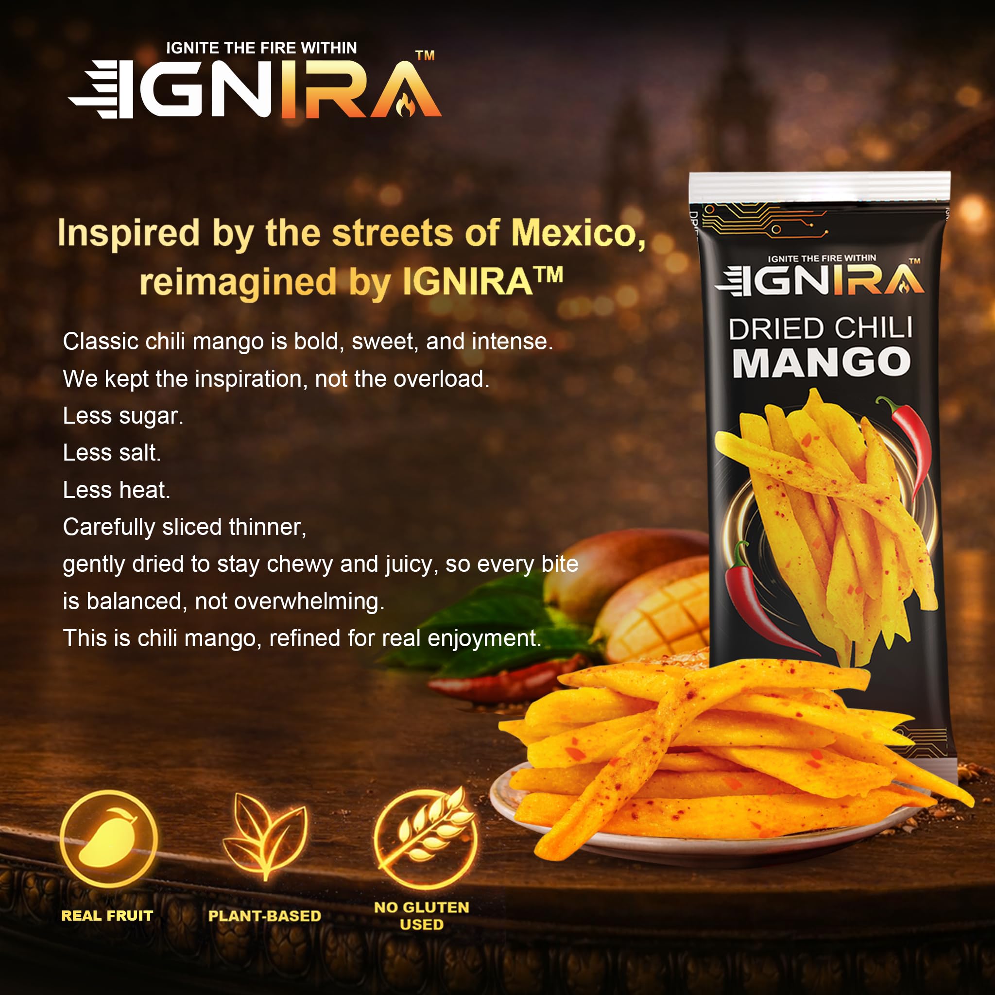 IGNIRA Dried Mango with chili, Sweet & Hot Fruit Snack Strips, Dry Chamoy Mangoes Slices, Chili Mangoes Snacks for Office, Gluten-Free, Plant-Based, Real Fruit, 3 Boxes (6 Packs x3, 1.76 oz Each)