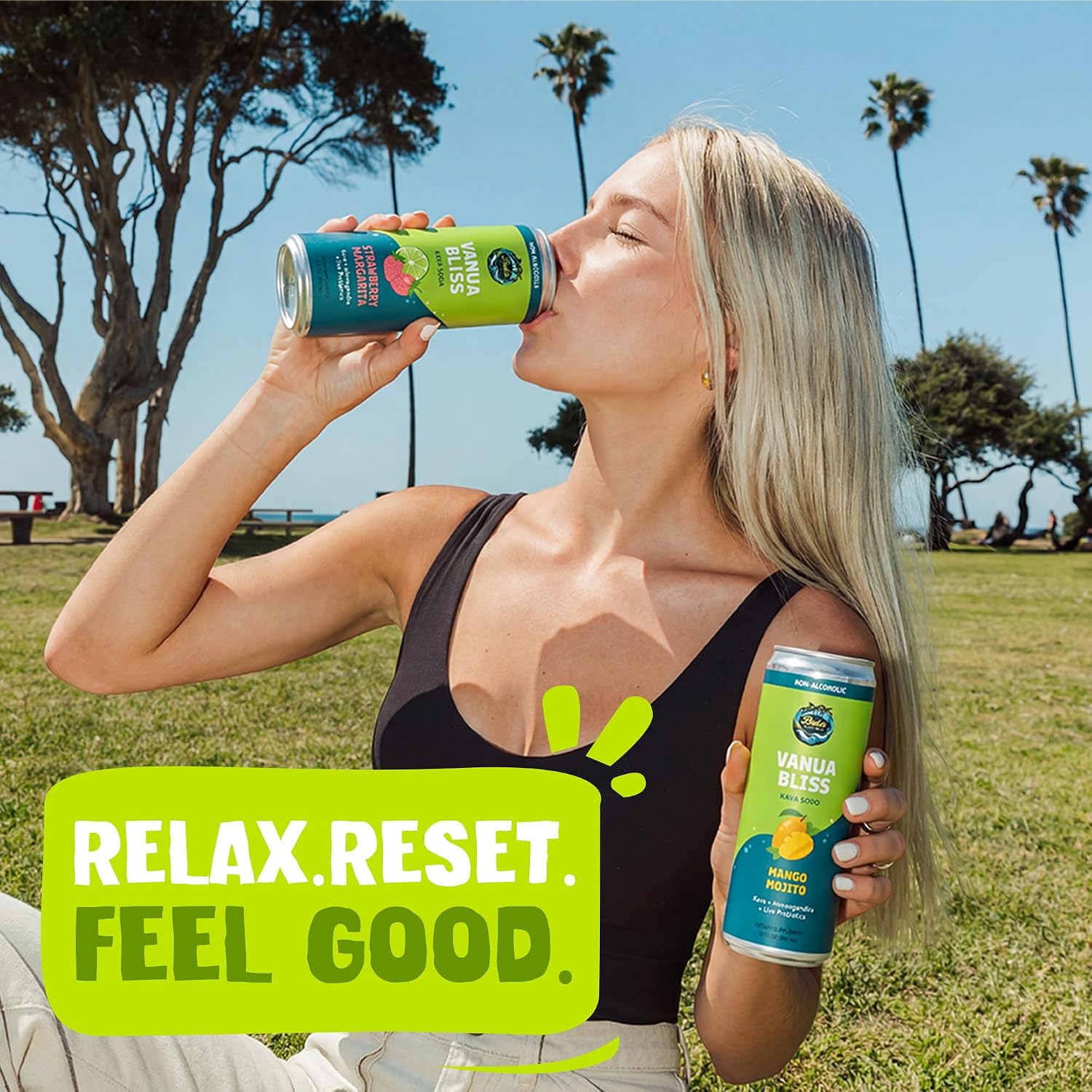 Bula Kava Drink Sparkling Relaxation Variety Pack – Non-Alcoholic Seltzer Mango Mojito & Strawberry Margarita 4x12oz – Probiotic Refreshing Kava Soda with Ashwagandha – Vegan, Non-GMO, Low Sugar