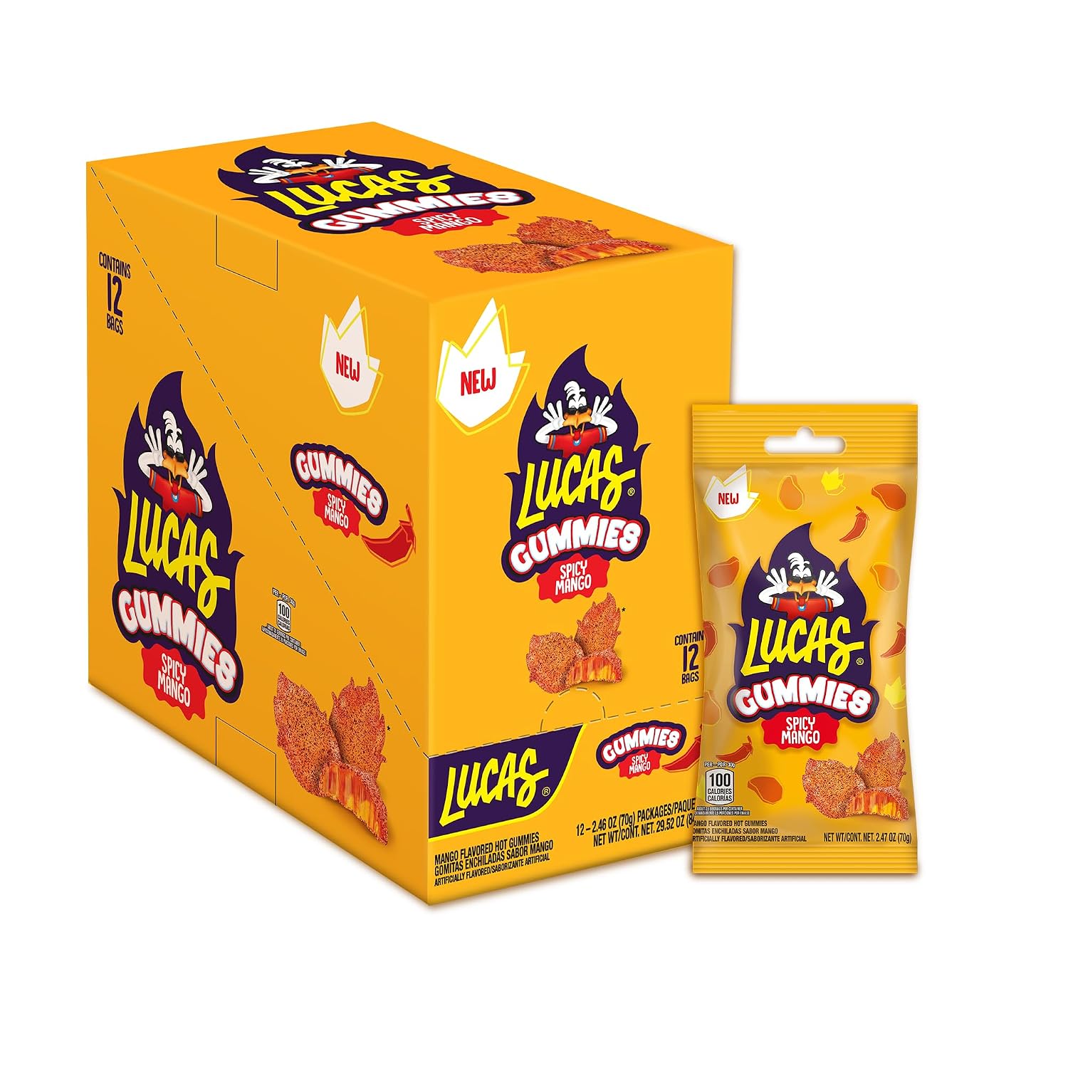 Lucas Spicy Gummies Mango Flavored 12 pack, 29.6OZ – Mango Spice perfect for Summer treats