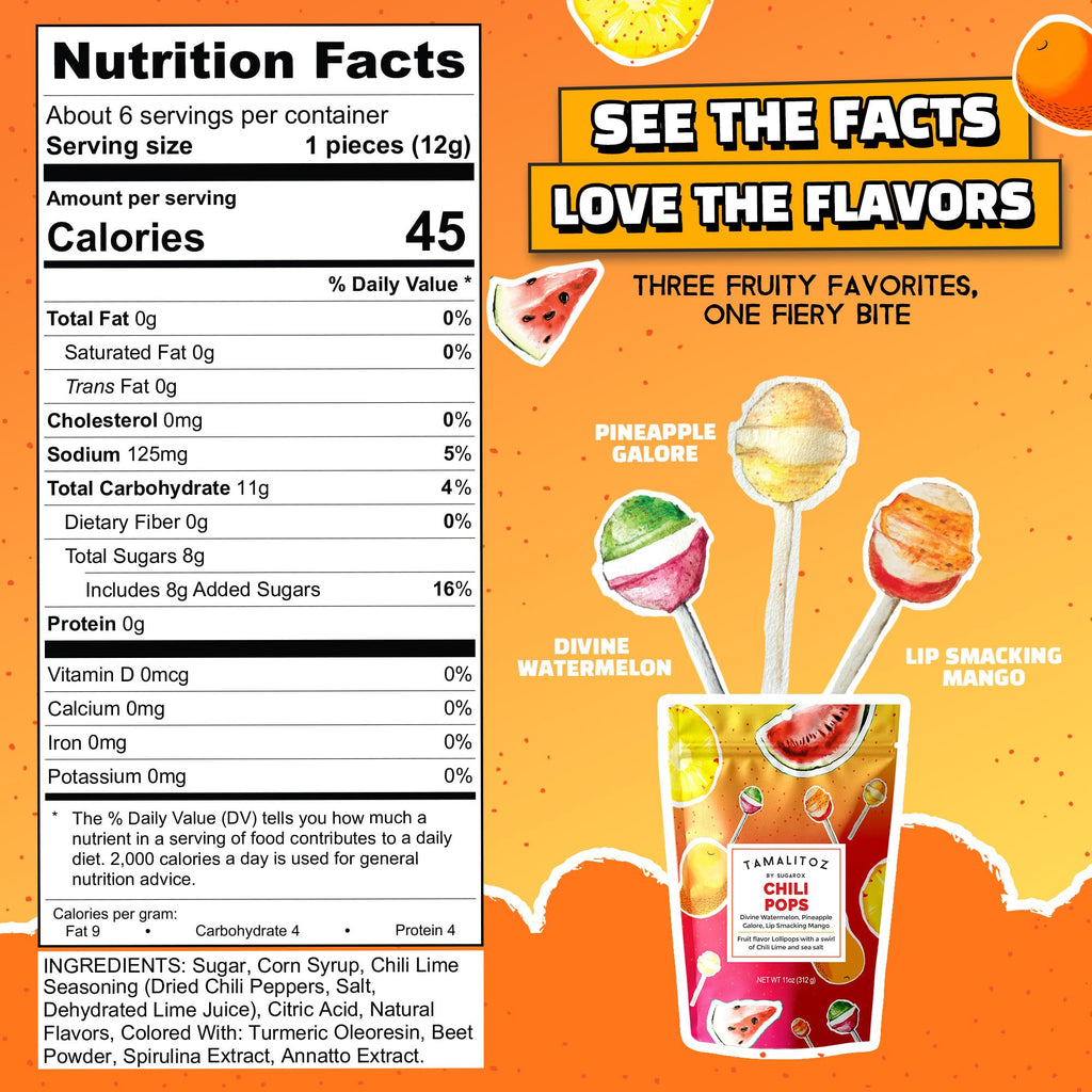 Tamalitoz Chili Pops Chamoy Spicy Mexican Lollipops with Chili, Lime, Sea Salt, Coconut, Tamarind & Cucumber Flavors Fruity Handcrafted Candy, Gluten-Free, Kosher, 2 Bags, (11oz)