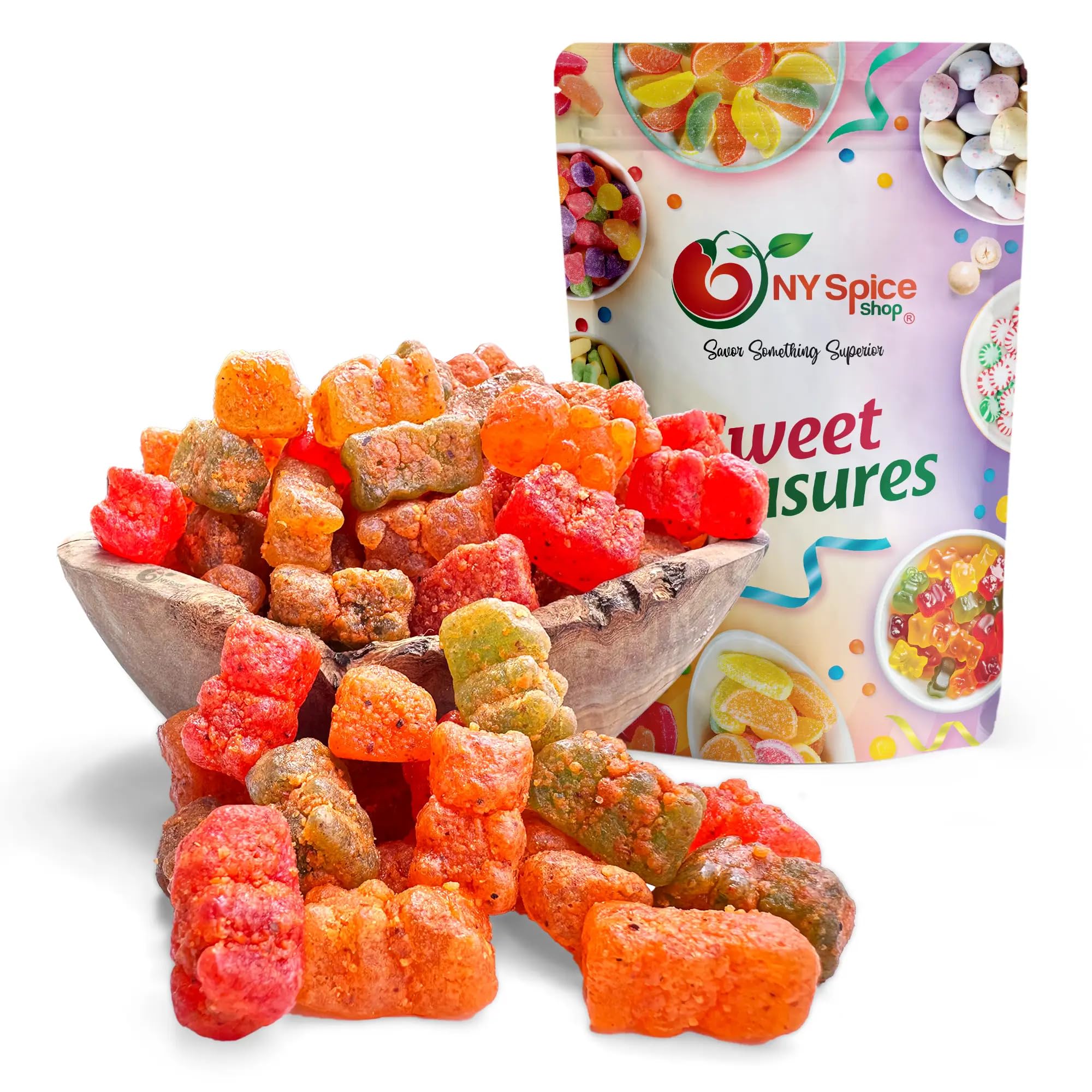 NY Spice Shop Chamoy Spicy Gummy Bears - 1 Pound Spicy Chamoy Gummies Bites Candy Bulk - Chamoy Cherry Gummy Bears Candies - Chewy Gummy Snacks Bulk for Spicy Candy Lovers (Cherry Flavor)