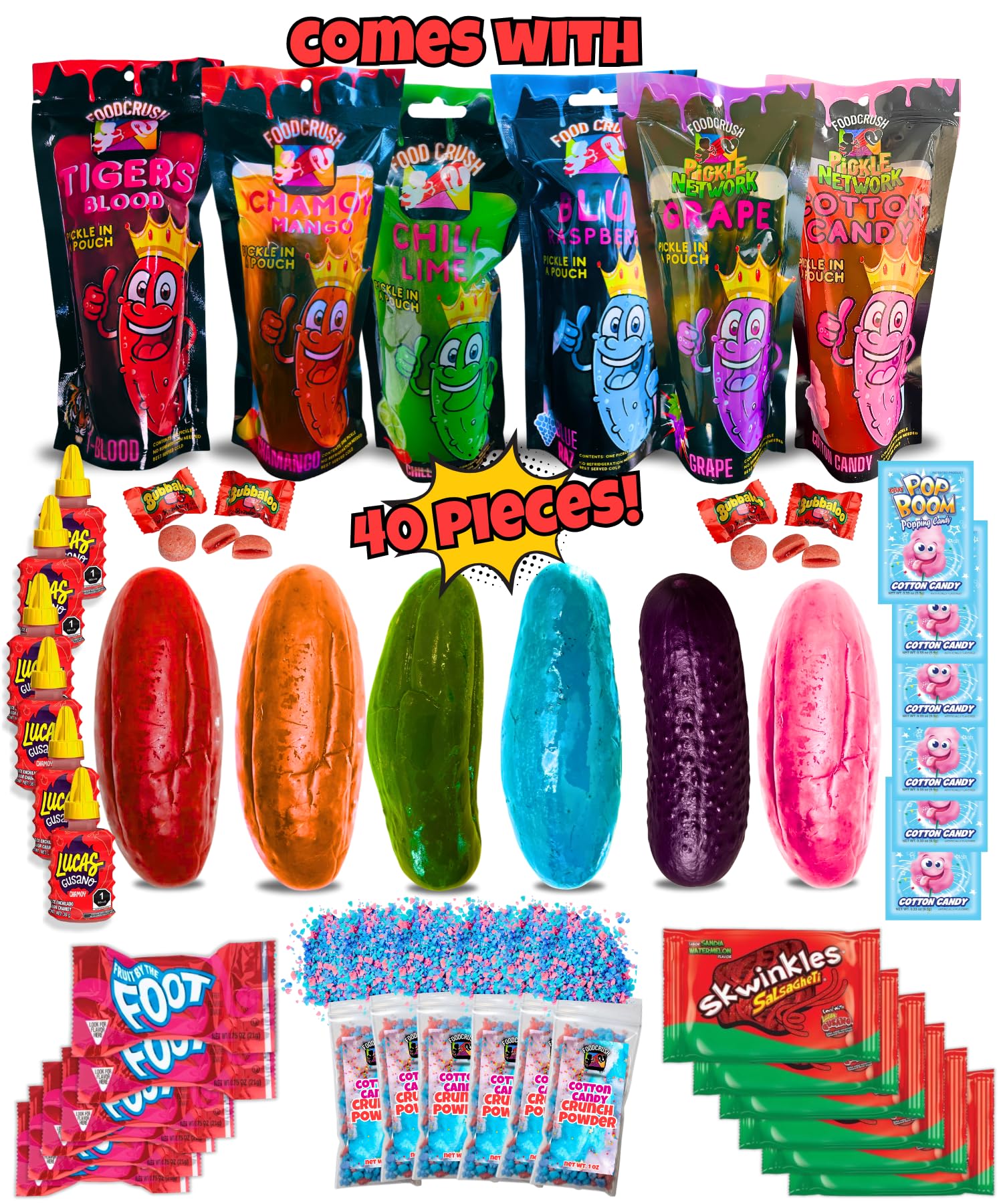 Cotton Candy Pickle Kit Gift Box From Tiktok-With Cotton Candy Crunch, Pop Rocks, Lucas Gusano Chamoy, Skwinkles, gifts for kids teen girls boys