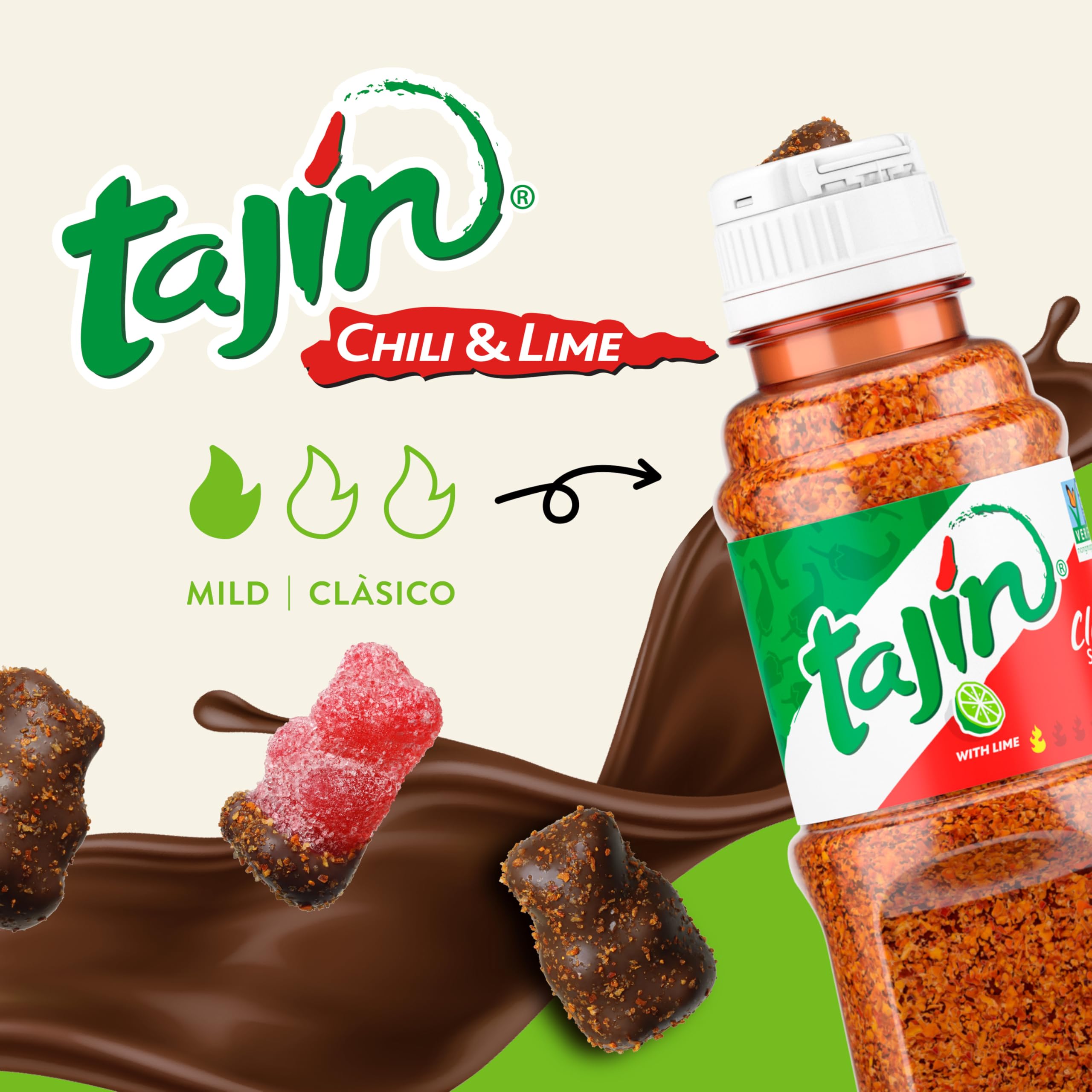 Snak Club Tajin Gummy Candy Fruit Rings, Gummies with Chili and Lime Seasoning, Mild Spice, Gluten-Free and Vegan Snacks, Assorted Variety, Mango, Pineapple, Peach, Watermelon, Snack Size 12 Pack