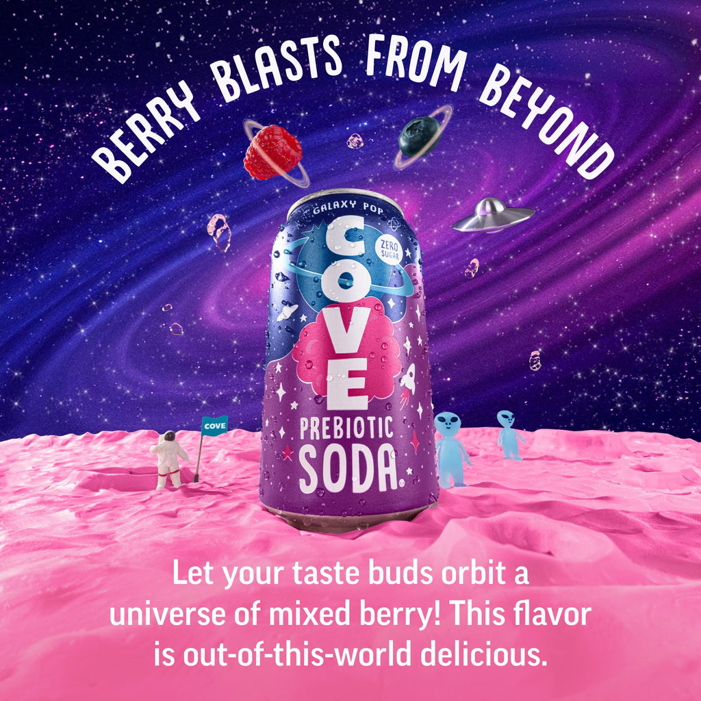 Cove Prebiotic Soda Soft Drinks with Zero Sugar - Refreshing Healthy Soda Alternative with 4g of Fiber for Digestive Support - Natural, Caffeine Free Sparkling Beverage - Frozen Favorites, 12 Pack