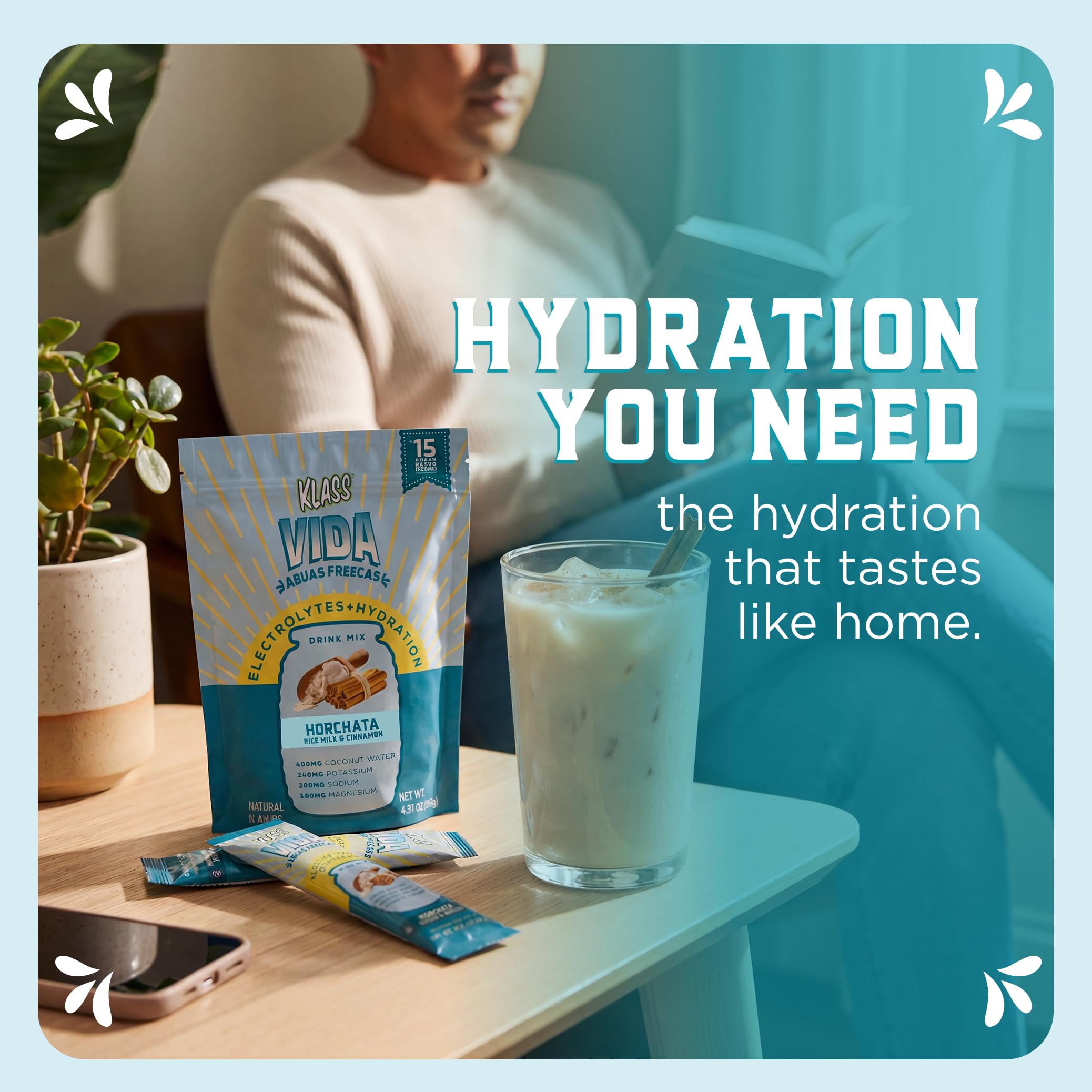 KLASS VIDA Daily Hydration Pineapple Agua Fresca Electrolyte Powder Packets | Sugar Free Electrolyte Drink Mix | Hydration Packets with Coconut Water & Minerals | 15 Stick Packs