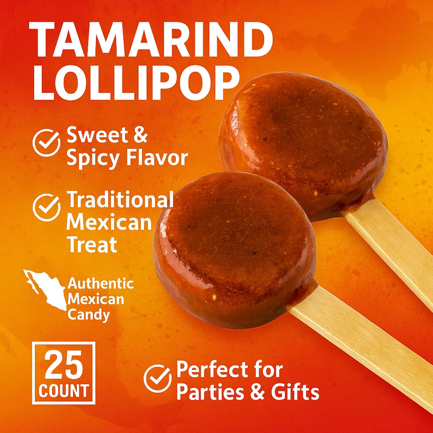 Ricaleta Tamarind Flavored Lollipop - 25 Units of Mexican Lollipops for a Unique Spicy Candy Experience - Perfect Tamarind Candy Treats with Authentic Flavor