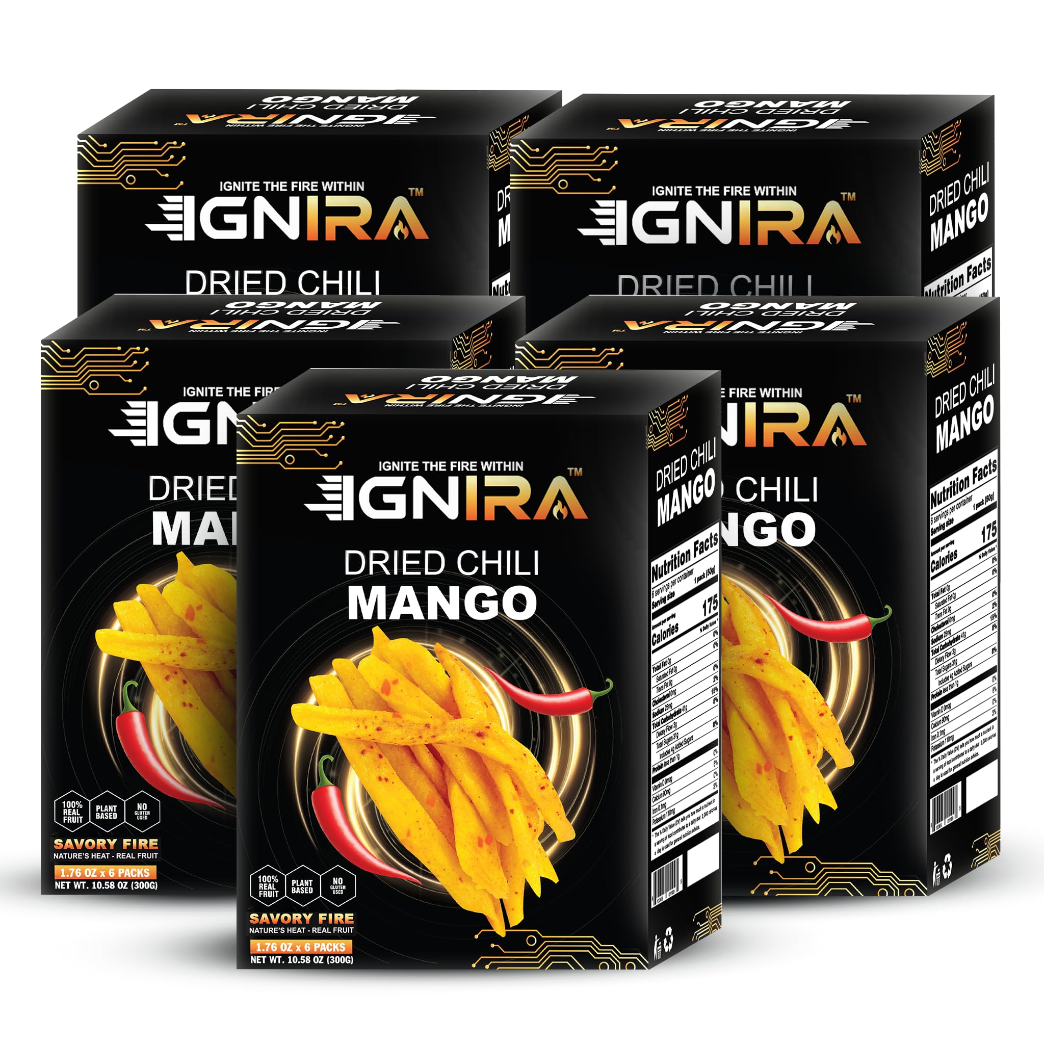 IGNIRA Dried Mango with chili, Sweet & Hot Fruit Snack Strips, Dry Chamoy Mangoes Slices, Chili Mangoes Snacks for Office, Gluten-Free, Plant-Based, Real Fruit, 3 Boxes (6 Packs x3, 1.76 oz Each)