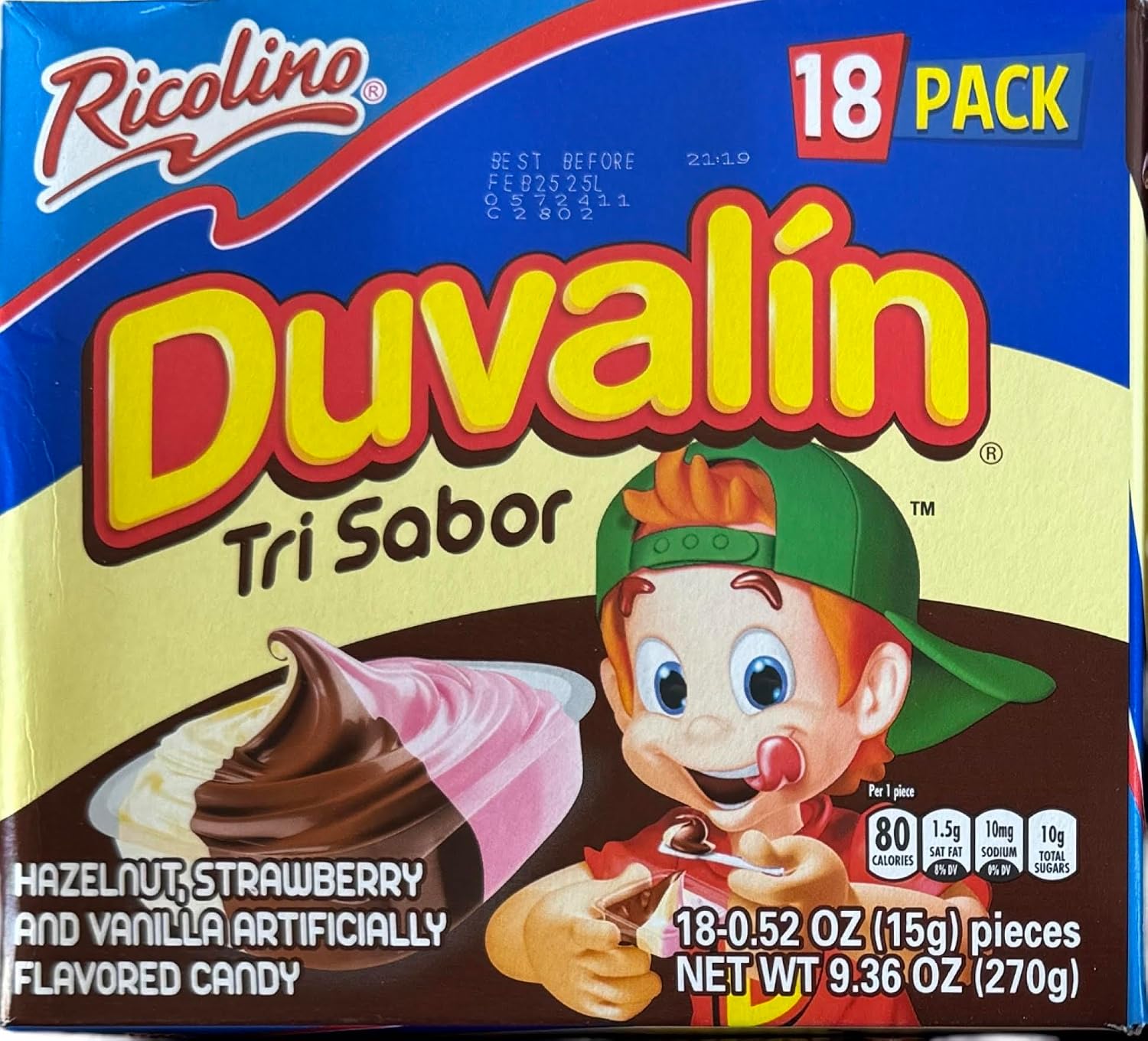 Duvalin Mexican Sweets Strawberry-Vanilla, Hazelnut-Vanilla, Hazelnut-Strawberry and Tri-Flavor Pack of 4 Boxes 72 Count Total