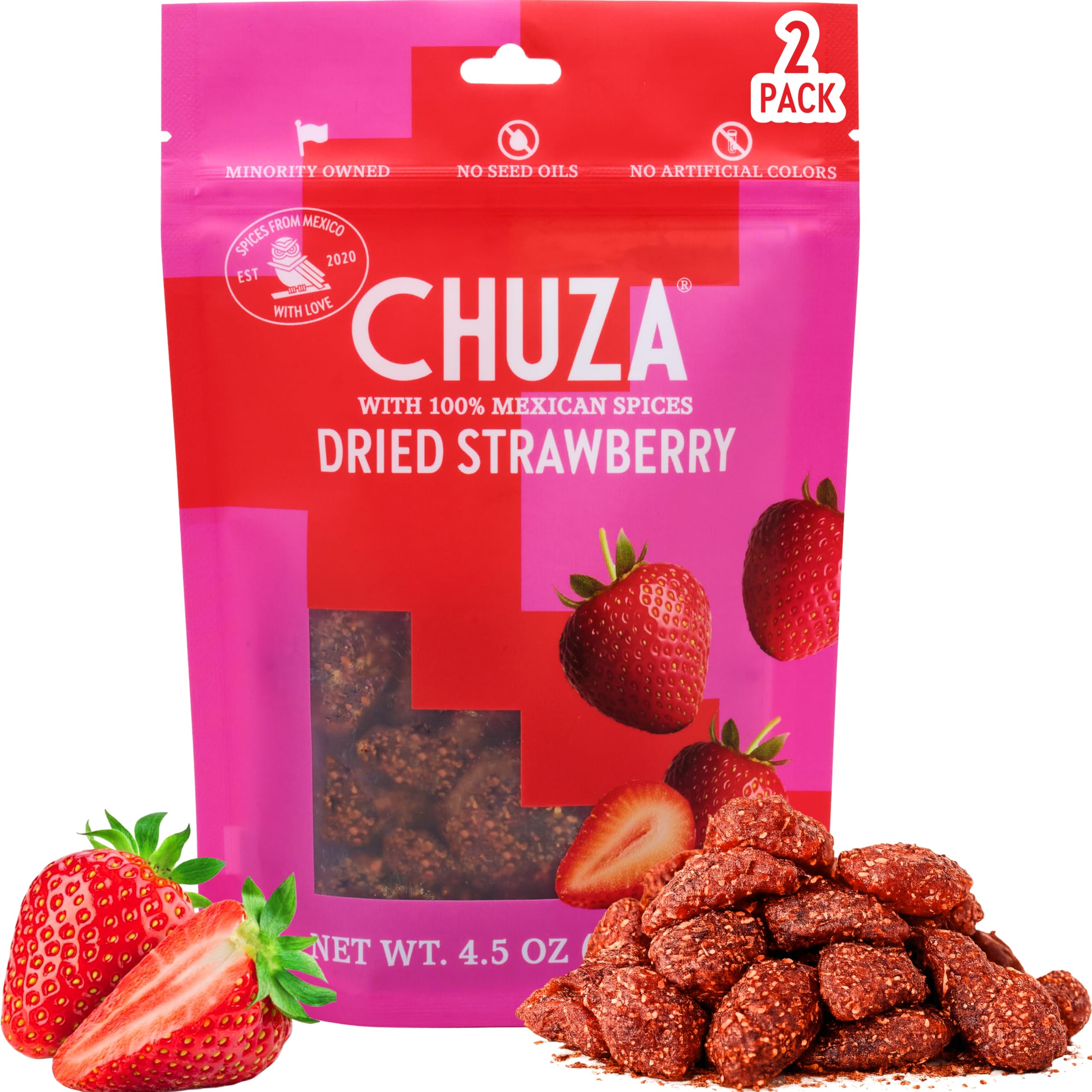 CHUZA Spicy Dried Mango Snacks Bites (4.5 oz. Pack of 2) – Mexican Candy Style Sweet Chili Dried Mango, with Chili Seasoning, Chili Powder, Dried Fruit Snacks, Spicy Snacks