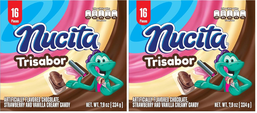 Nucita Trisabor, 3-Flavor Creamy Candy, 7.9 oz (16 Pack) | Chocolate, Strawberry & Vanilla Spreadable Candy