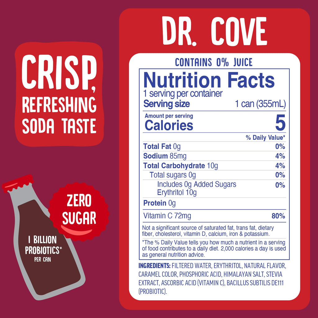 Cove Prebiotic Soda Soft Drinks with Zero Sugar - Refreshing Healthy Soda Alternative with 4g of Fiber for Digestive Support - Natural, Caffeine Free Sparkling Beverage - Frozen Favorites, 12 Pack