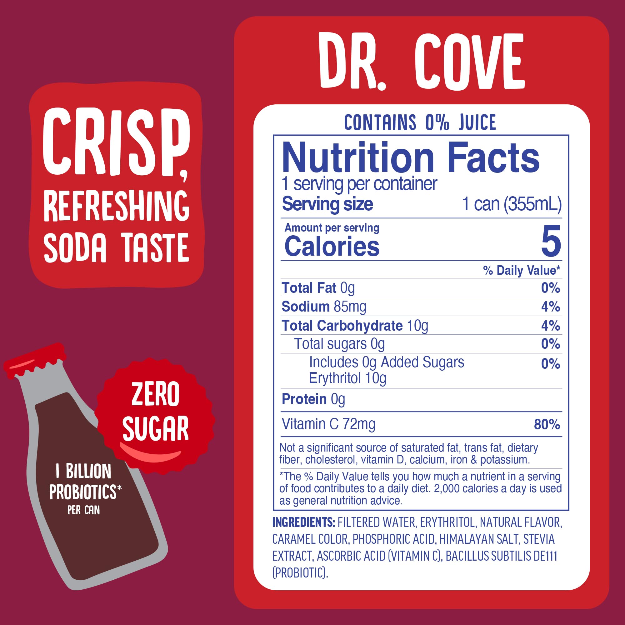 Cove Prebiotic Soda Soft Drinks with Zero Sugar - Refreshing Healthy Soda Alternative with 4g of Fiber for Digestive Support - Natural, Caffeine Free Sparkling Beverage - Frozen Favorites, 12 Pack