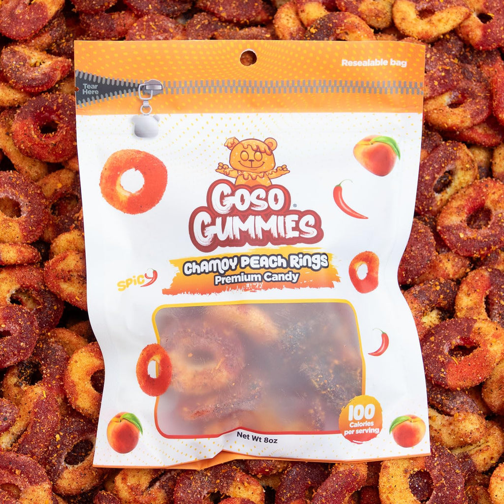 Goso Gummies Chamoy Peach Rings 8oz Spicy Sweet Peach Gummy Candy Mexican Style Candy Snack