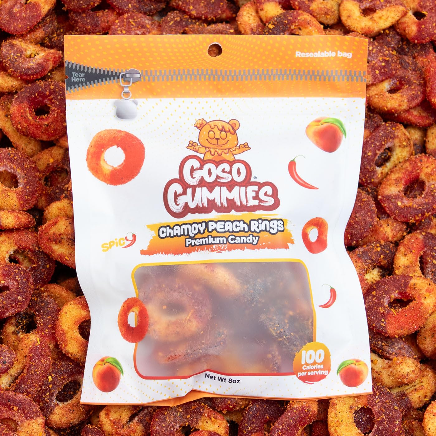 Goso Gummies Chamoy Peach Rings 8oz Spicy Sweet Peach Gummy Candy Mexican Style Candy Snack