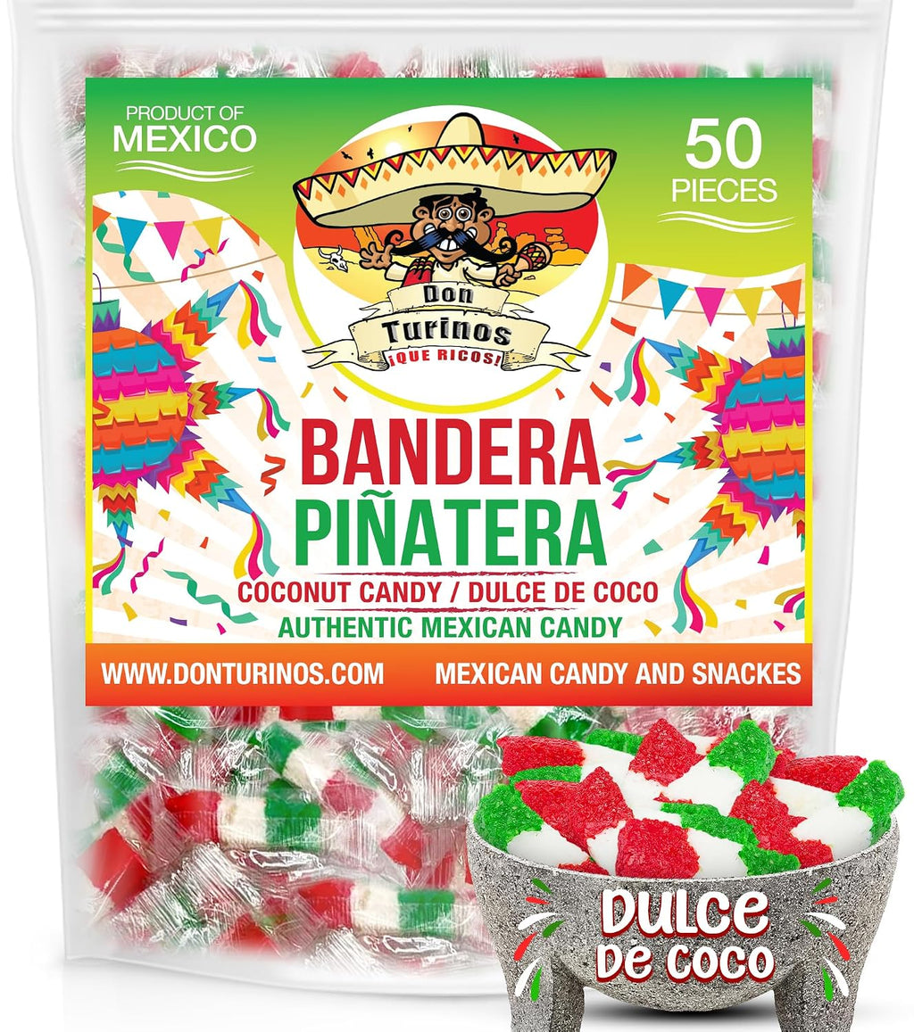 Mexican Coconut Candy 1 Pound Fiesta Pack - Authentic Dulce De Coco Banderitas Pinatera for a Sweet and Colorful Experience by Don Turinos