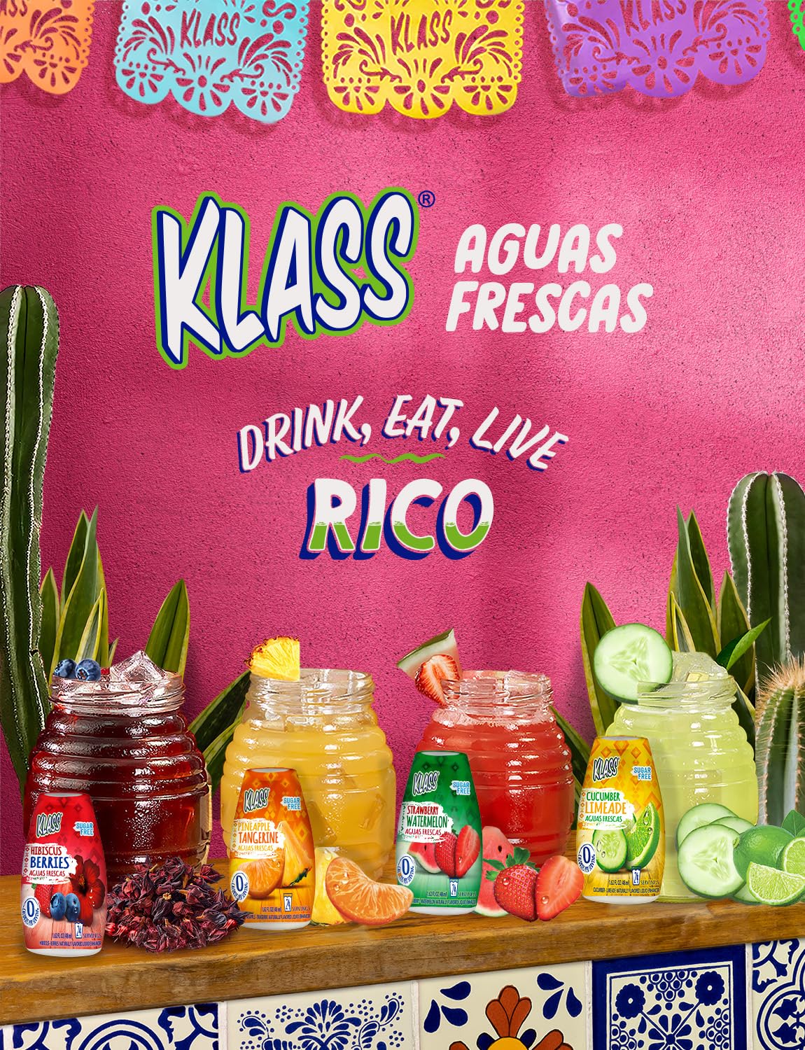 Klass Aguas Frescas | Liquid Water Enhancer | Cucumber-Limeade | Naturally Flavored | Sugar Free | Zero Calories Per Serving | Keto | 4 Bottles, Makes 96 Drinks