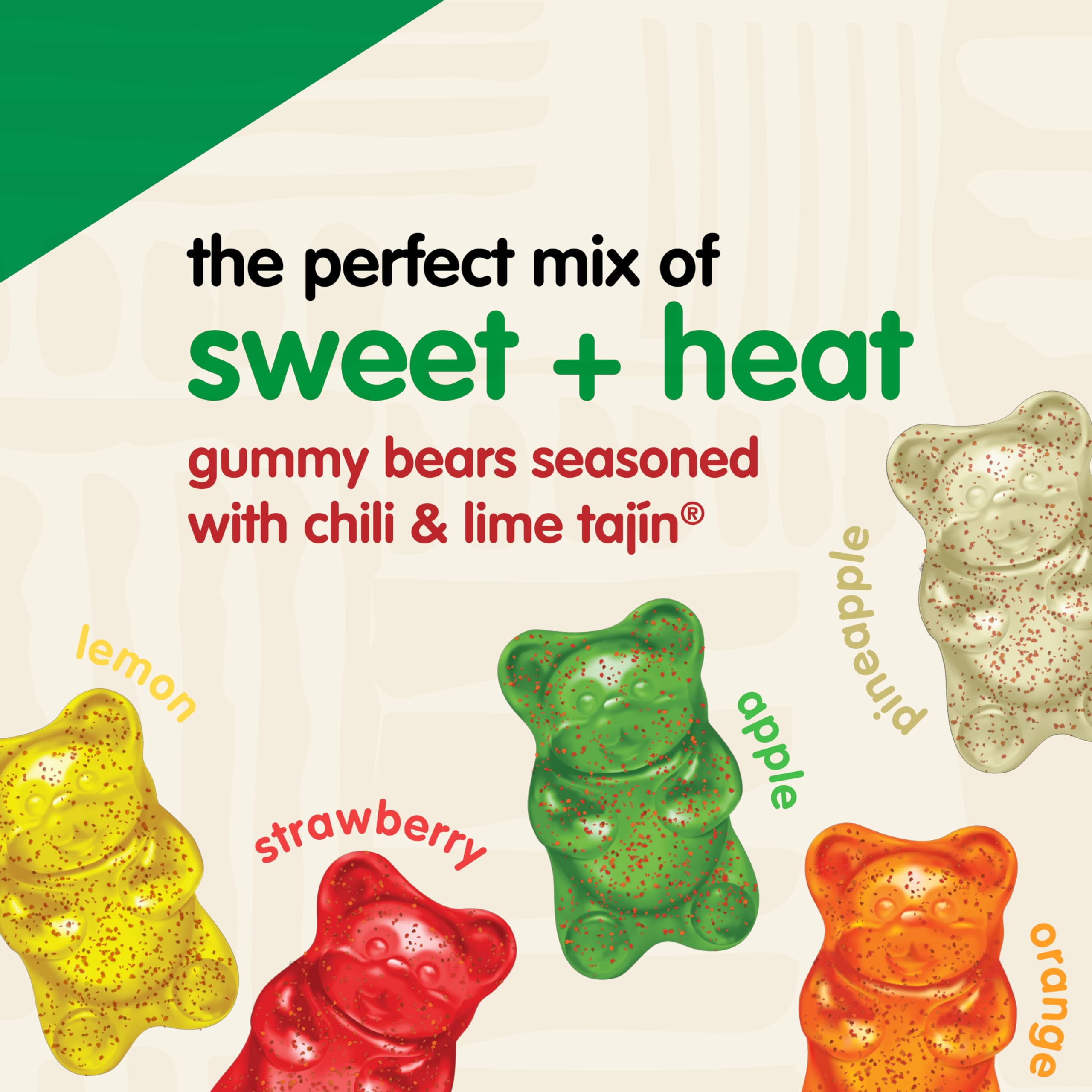 Snak Club Tajin Gummy Bears, Assorted Fruit Candy Gummies with Chili and Lime Seasoning, Mild, Gluten-Free and Vegan Snacks, 9 oz Resealable Bag