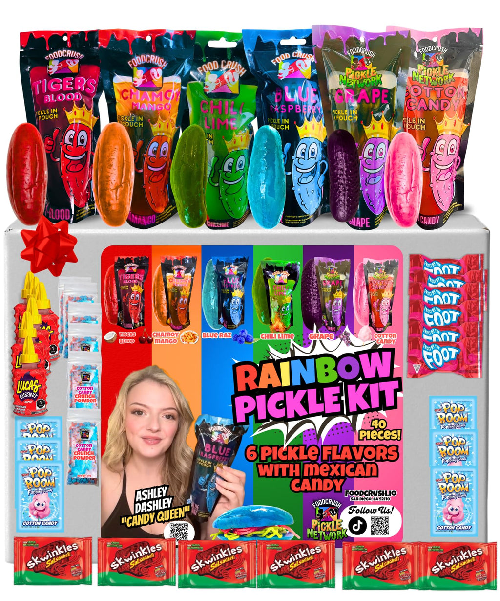 Cotton Candy Pickle Kit Gift Box From Tiktok-With Cotton Candy Crunch, Pop Rocks, Lucas Gusano Chamoy, Skwinkles, gifts for kids teen girls boys