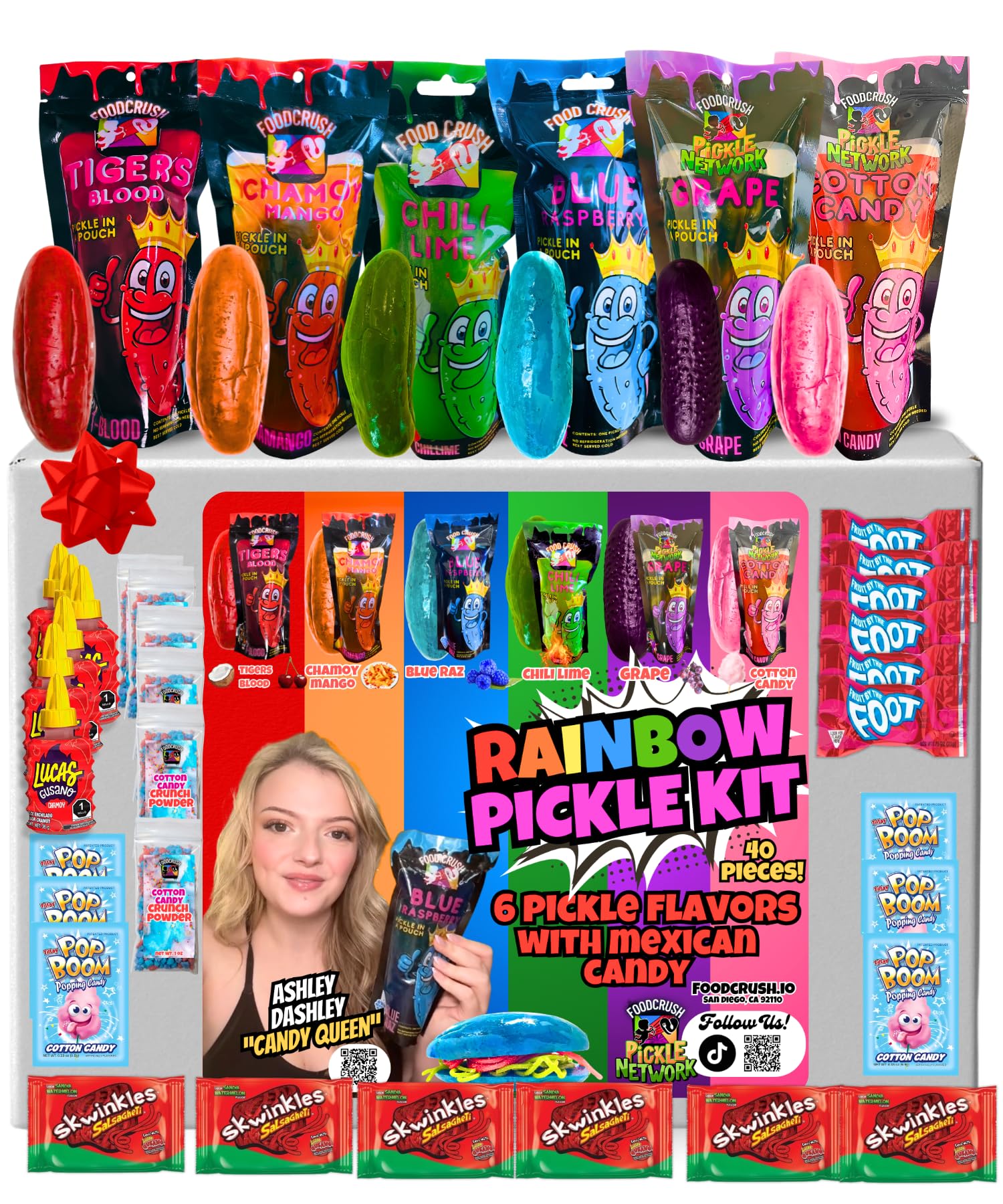 Cotton Candy Pickle Kit Gift Box From Tiktok-With Cotton Candy Crunch, Pop Rocks, Lucas Gusano Chamoy, Skwinkles, gifts for kids teen girls boys