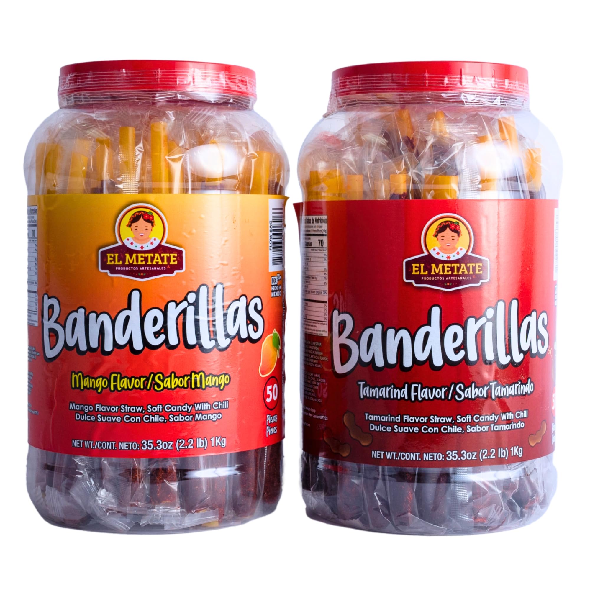 Banderilla El Metate Tamarindo/Tamarind Candy Sticks - No Wrapper - 50 Mexican Spicy Candy Sticks with Biodegradable Straws