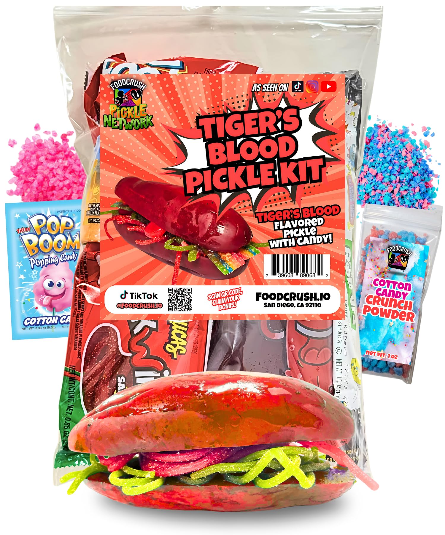 Blue Raspberry Pickle Kit With Takis-Mexican Candy Gift Box From Tiktok Fruit Rollup, Lucas Gusano Chamoy, Lucas Swinkles Salsagheti, Gushers, Mango Candy Powder-Tiktok Trend Item by Food Crush
