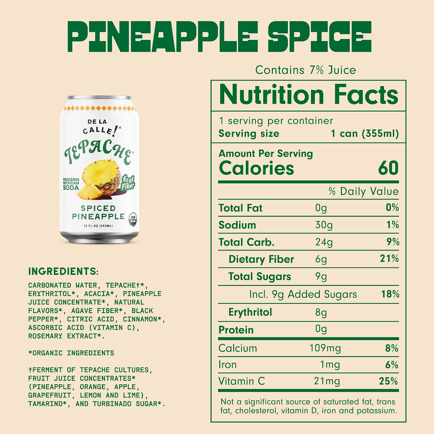 De La Calle Organic Traditional Pineapple Spice Tepache, 12 FZ