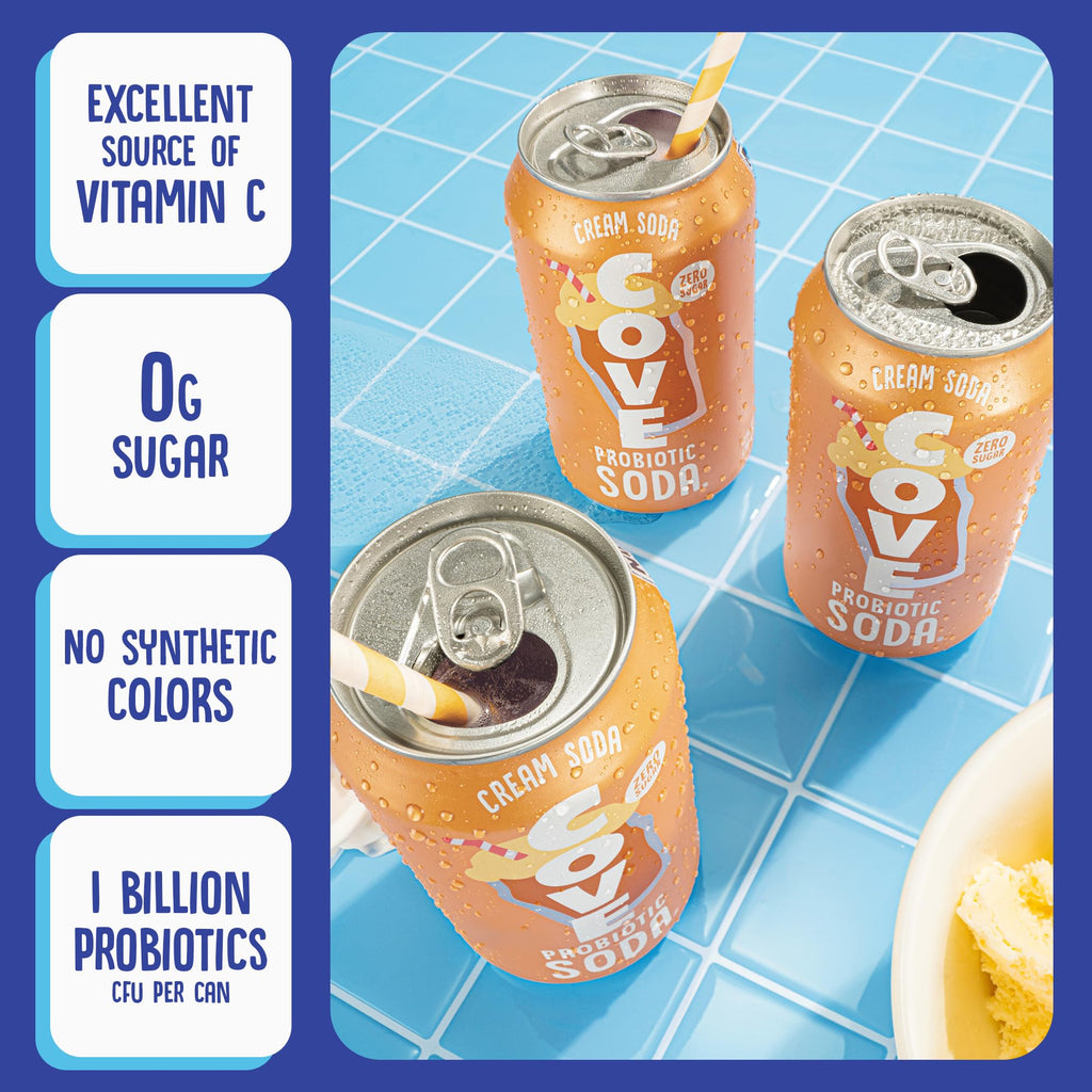 Cove Prebiotic Soda Soft Drinks with Zero Sugar - Refreshing Healthy Soda Alternative with 4g of Fiber for Digestive Support - Natural, Caffeine Free Sparkling Beverage - Frozen Favorites, 12 Pack