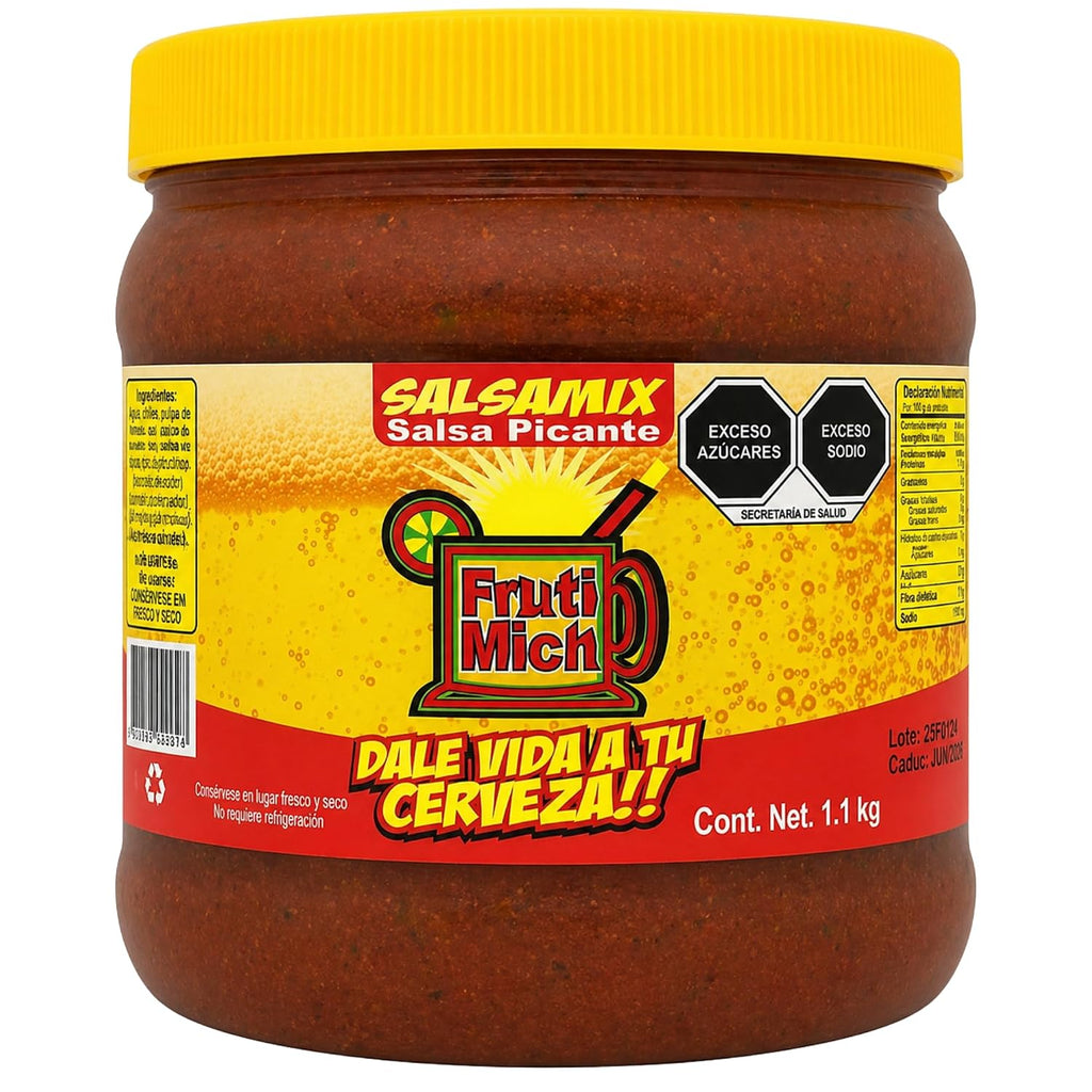 Frutimich Salsamix Chimoy Mega Chamoy Para Micheladas, Non Alcoholic Michelada Mix Chamoy Para Micheladas, Spicy Chili Lime Chamoy Jar for Micheladas, 38 oz